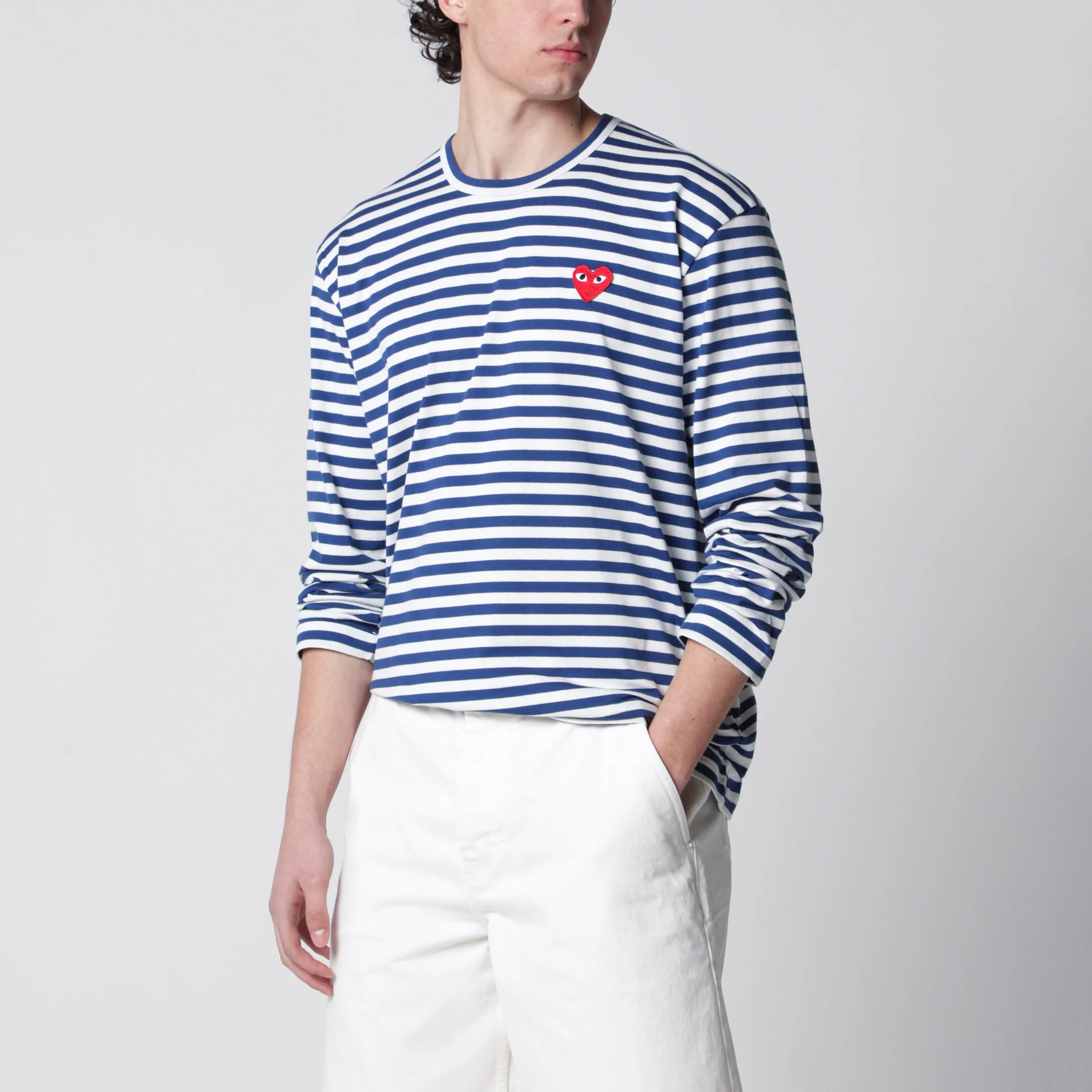 Comme des Garçons Shirt Navy/white striped cotton long-sleeve top