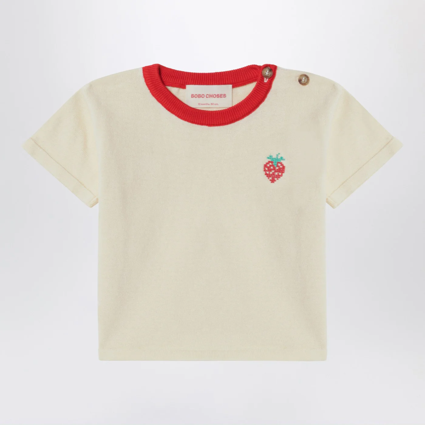 Bobo Choses White T-shirt with strawberry embroidery