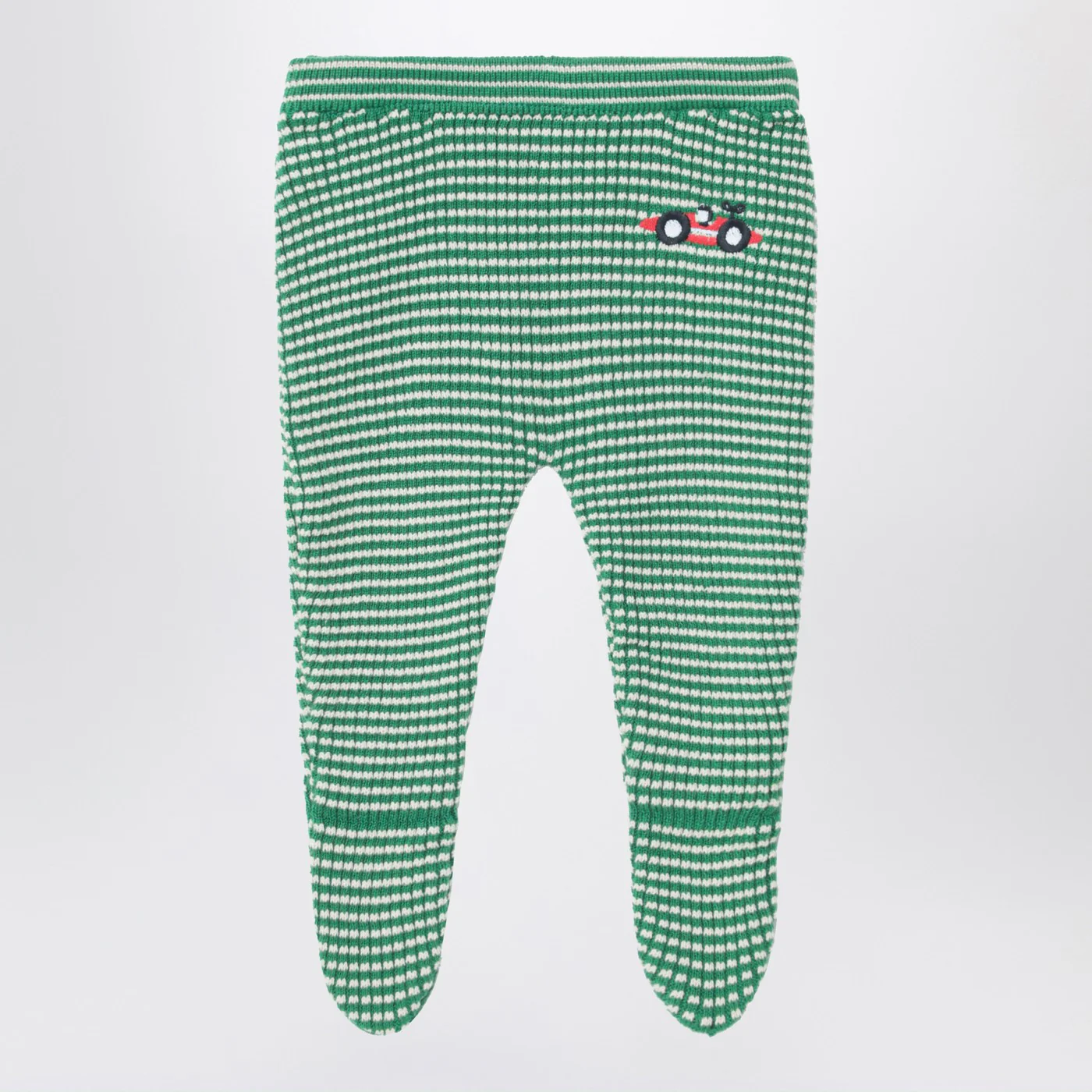 Bobo Choses Green/white Race Car footed leggings