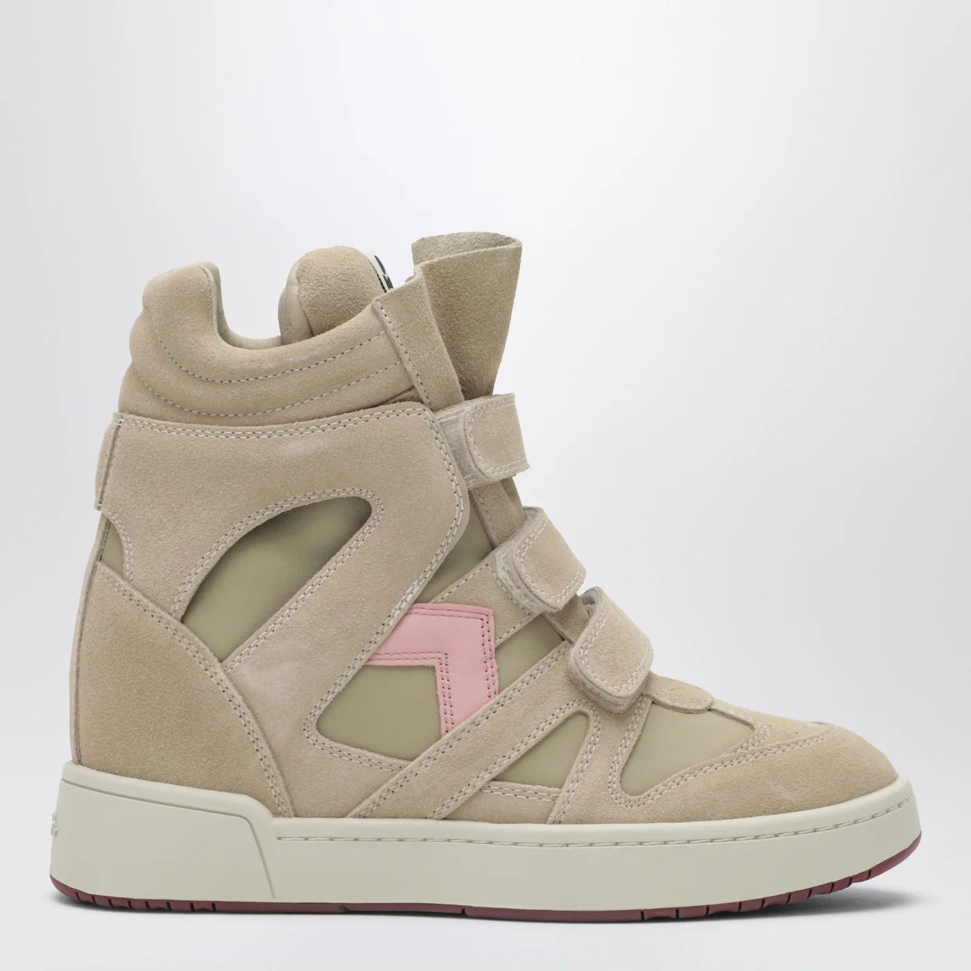 ISABEL MARANT Bekett wedge sneakers in beige/pink suede