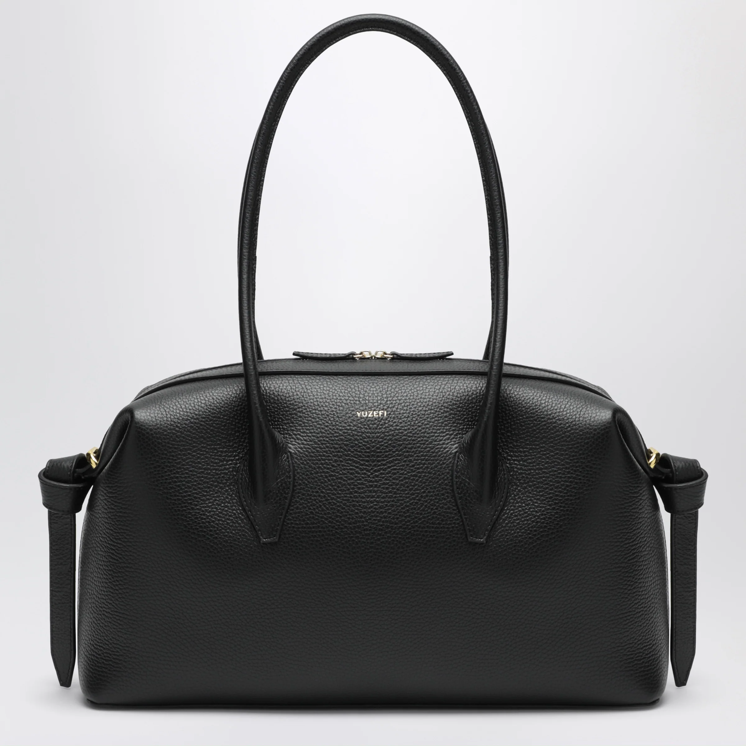 Yuzefi Brioche Duffle Bag in Black Pebble-Grained Leather