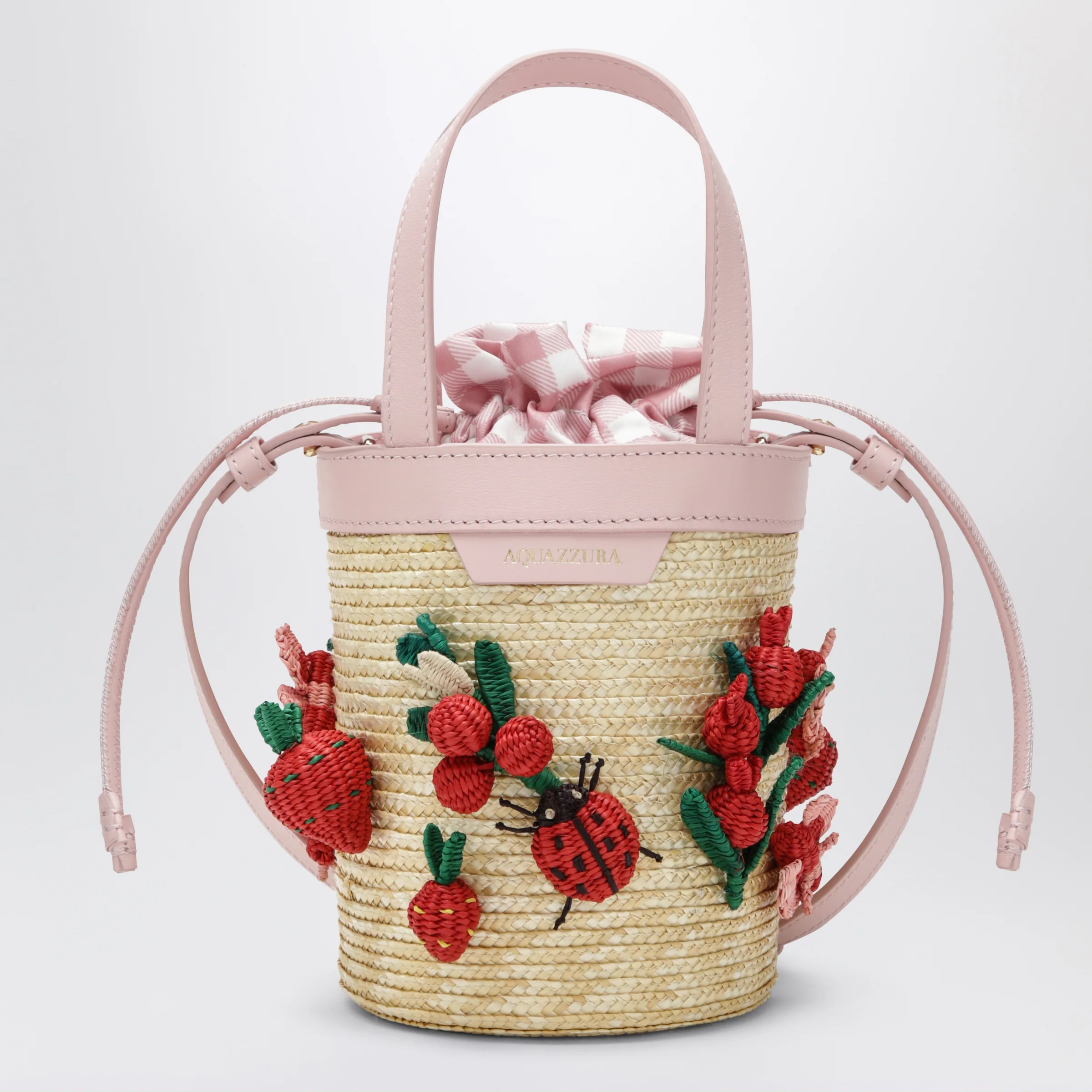 Aquazzura Botanica mini bucket bag in raffia and leather