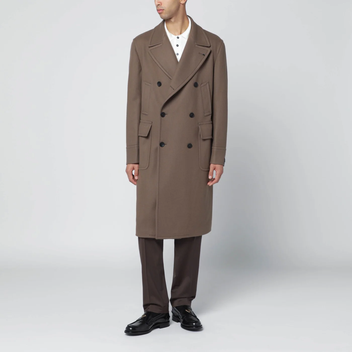 Tagliatore Taupe double-breasted wool-blend coat