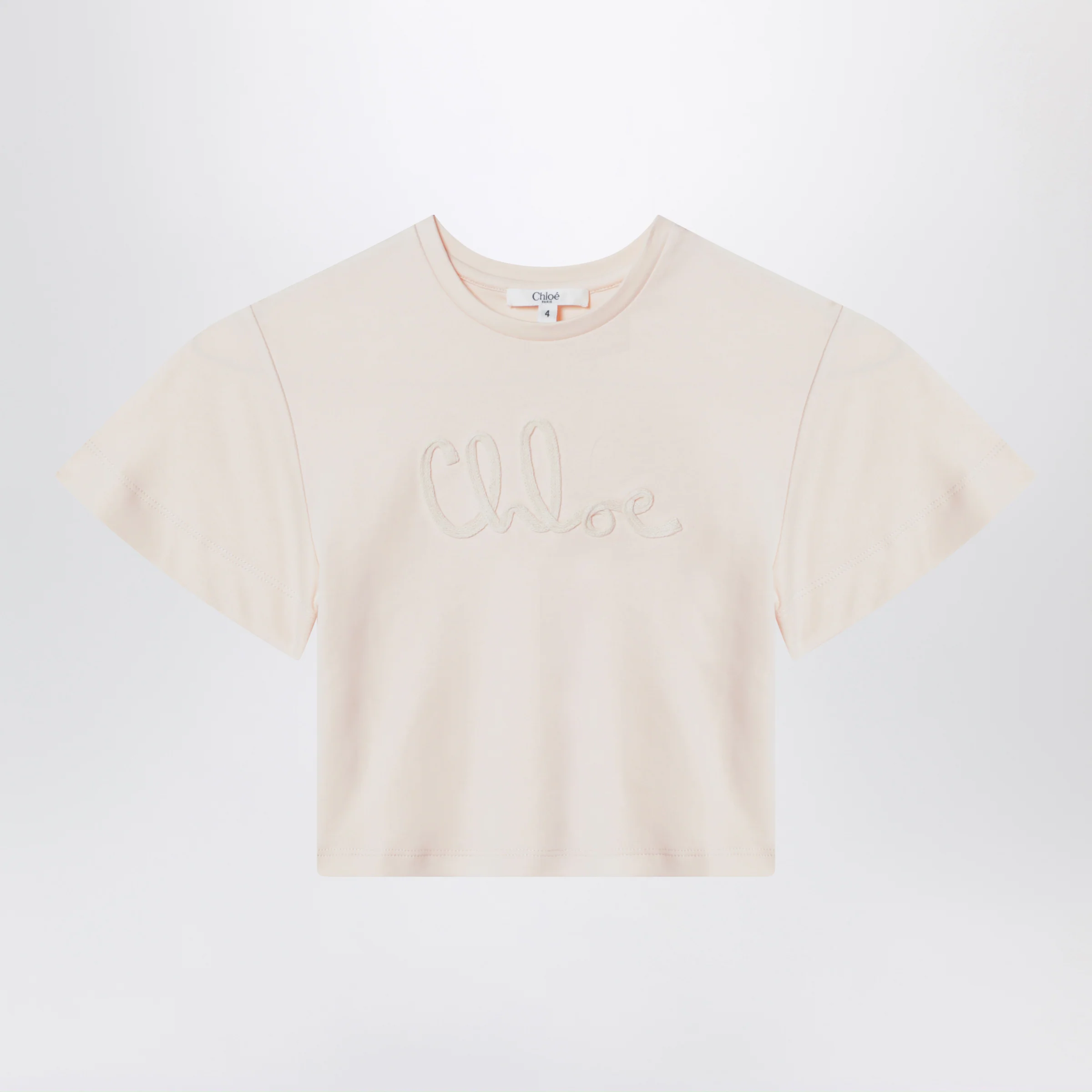 Chloé Light pink cropped T-shirt with logo embroidery