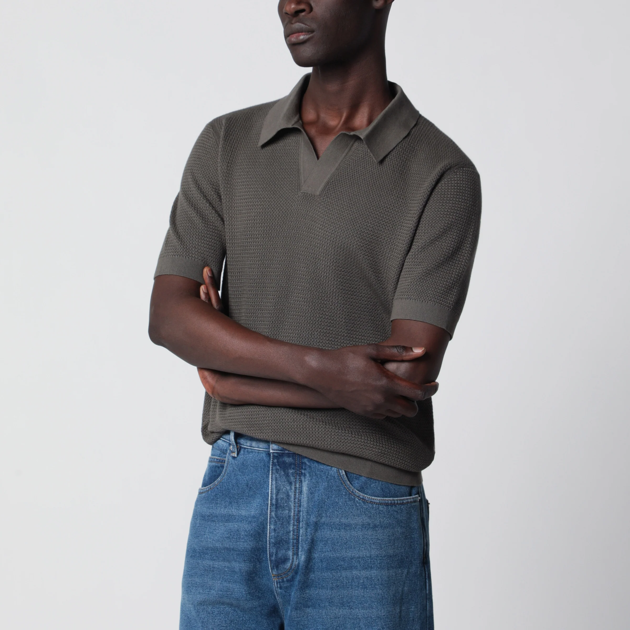 ZEGNA Dark taupe cotton knit polo