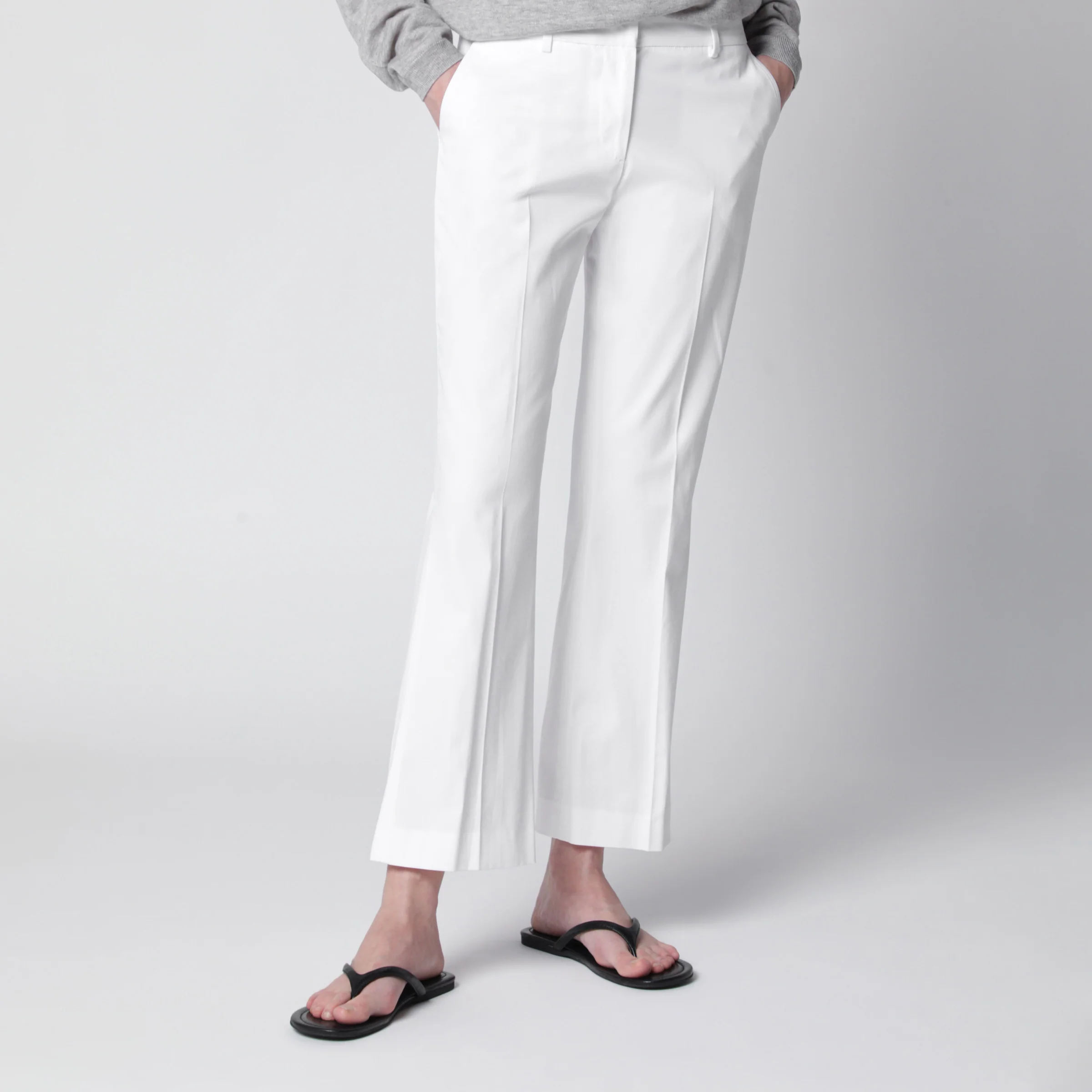 PT Torino Mid-rise flared cotton trousers in white