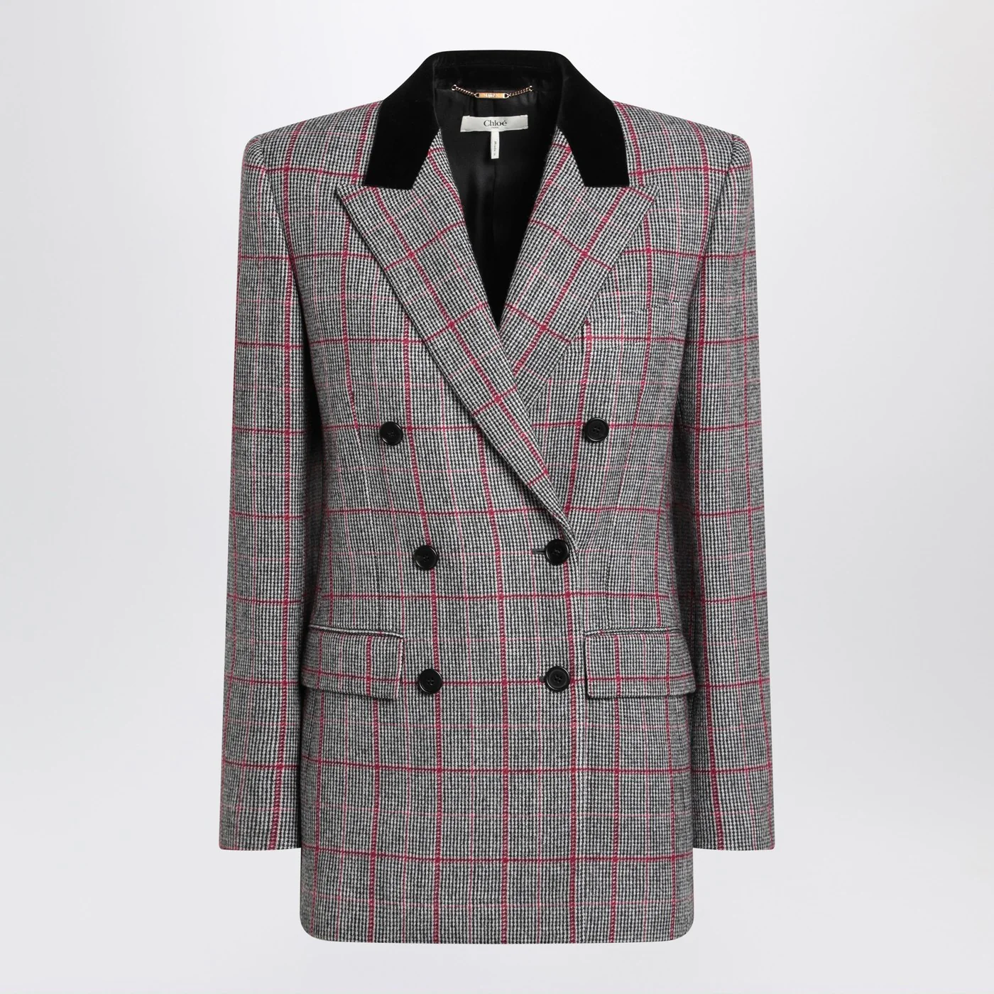 Chloé Black/white checkered wool double-breasted blazer