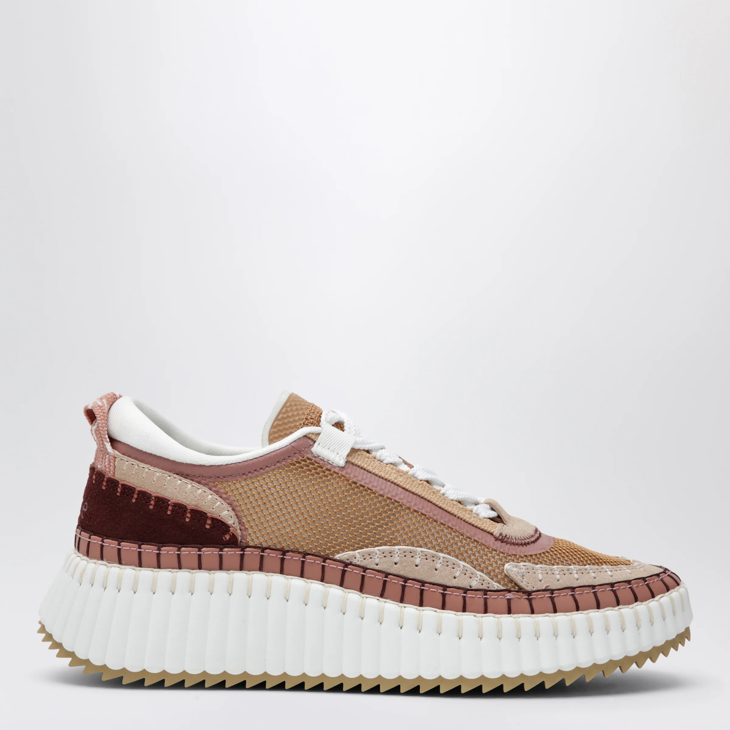 Chloé Nama sneakers in calf leather and fabric, brown and pink