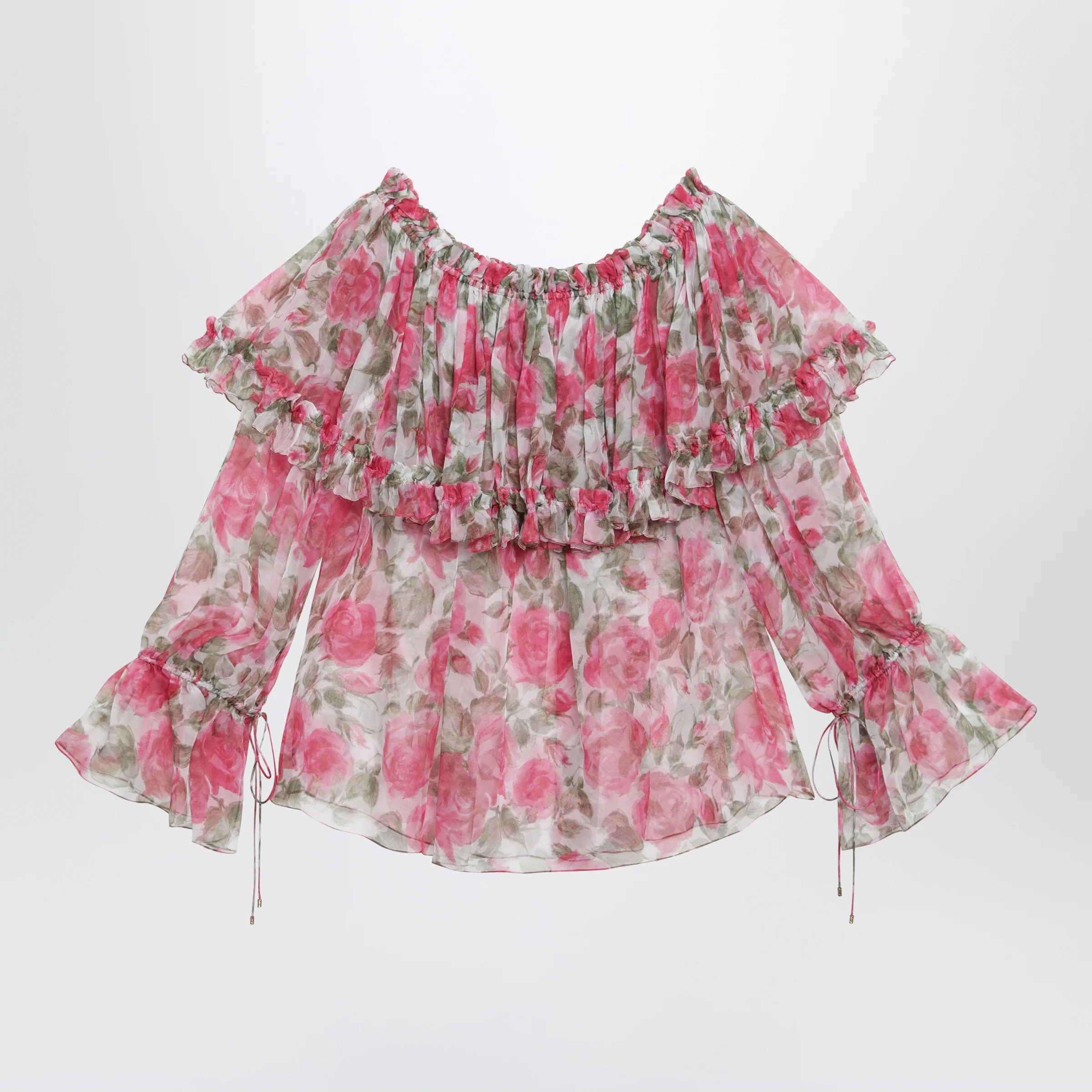 Chloé Puff-sleeve top in multicolor silk