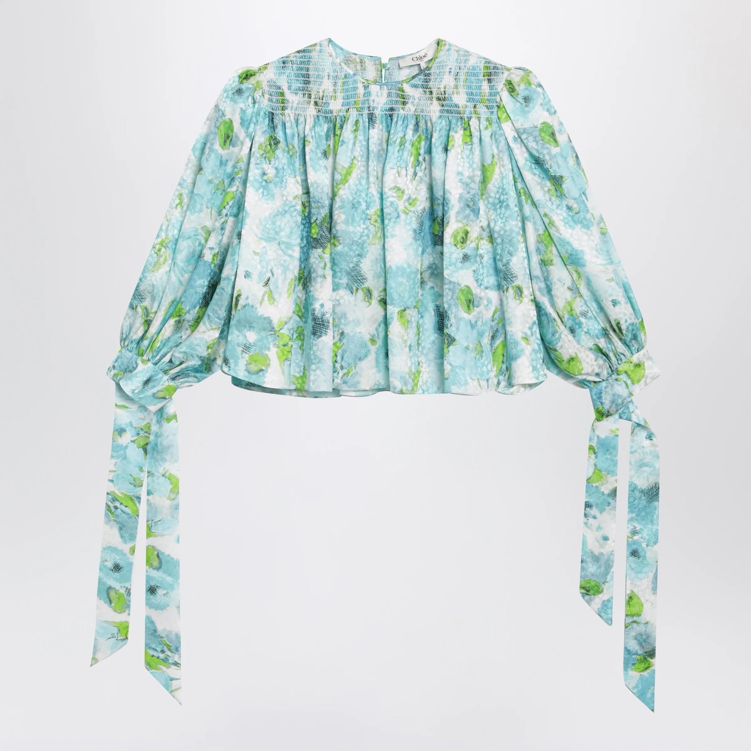 Chloé Ruched cropped silk jacquard floral top, multicolor