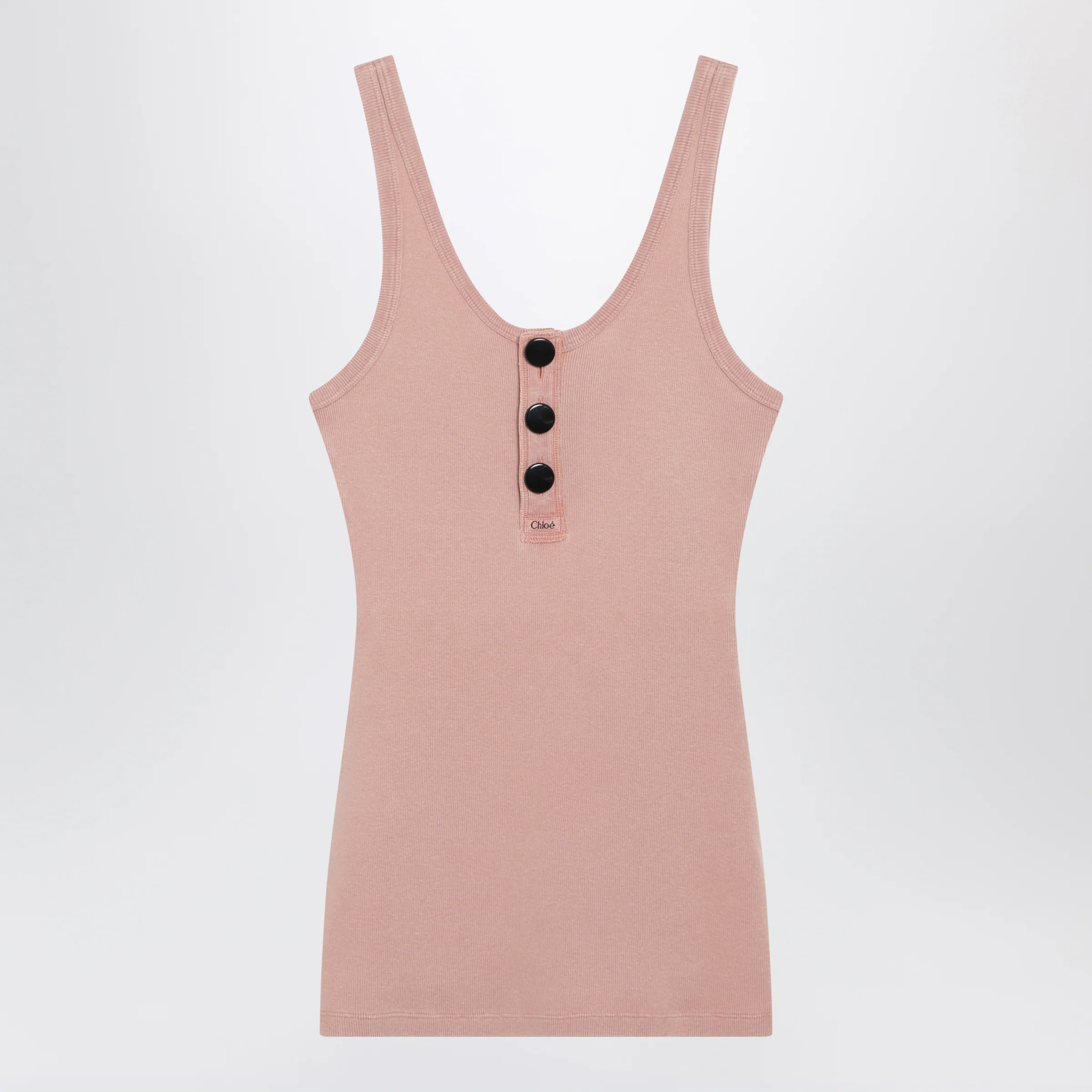 Chloé Fitted Henley tank top in ribbed organic cotton, pink
