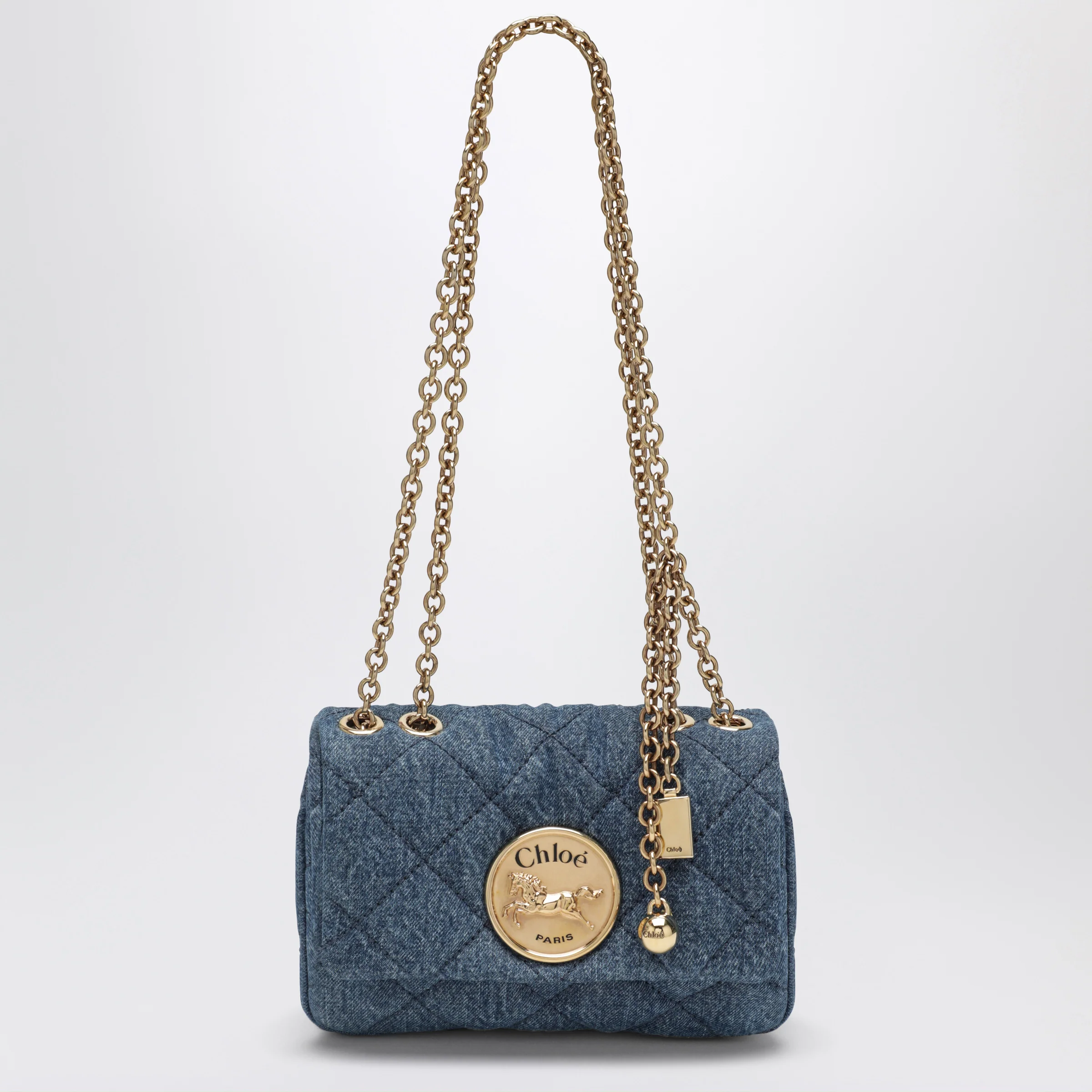 Chloé Heritage small quilted denim shoulder bag in blue