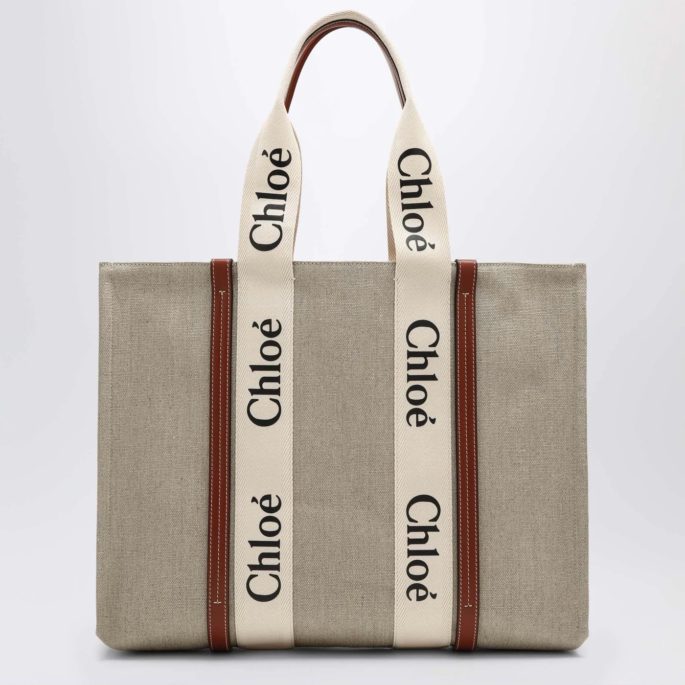 Chloé Large Woody tote bag in beige canvas