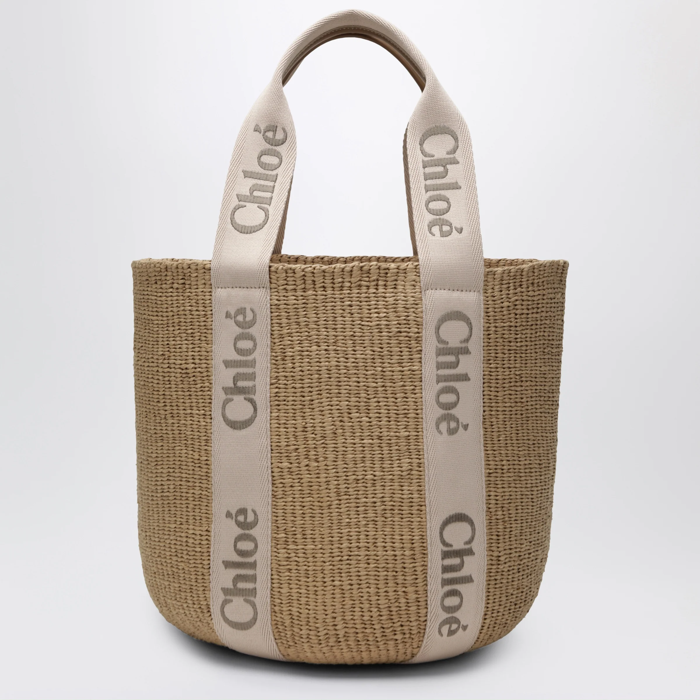 Chloé Large Woody basket bag in paper and calfskin beige
