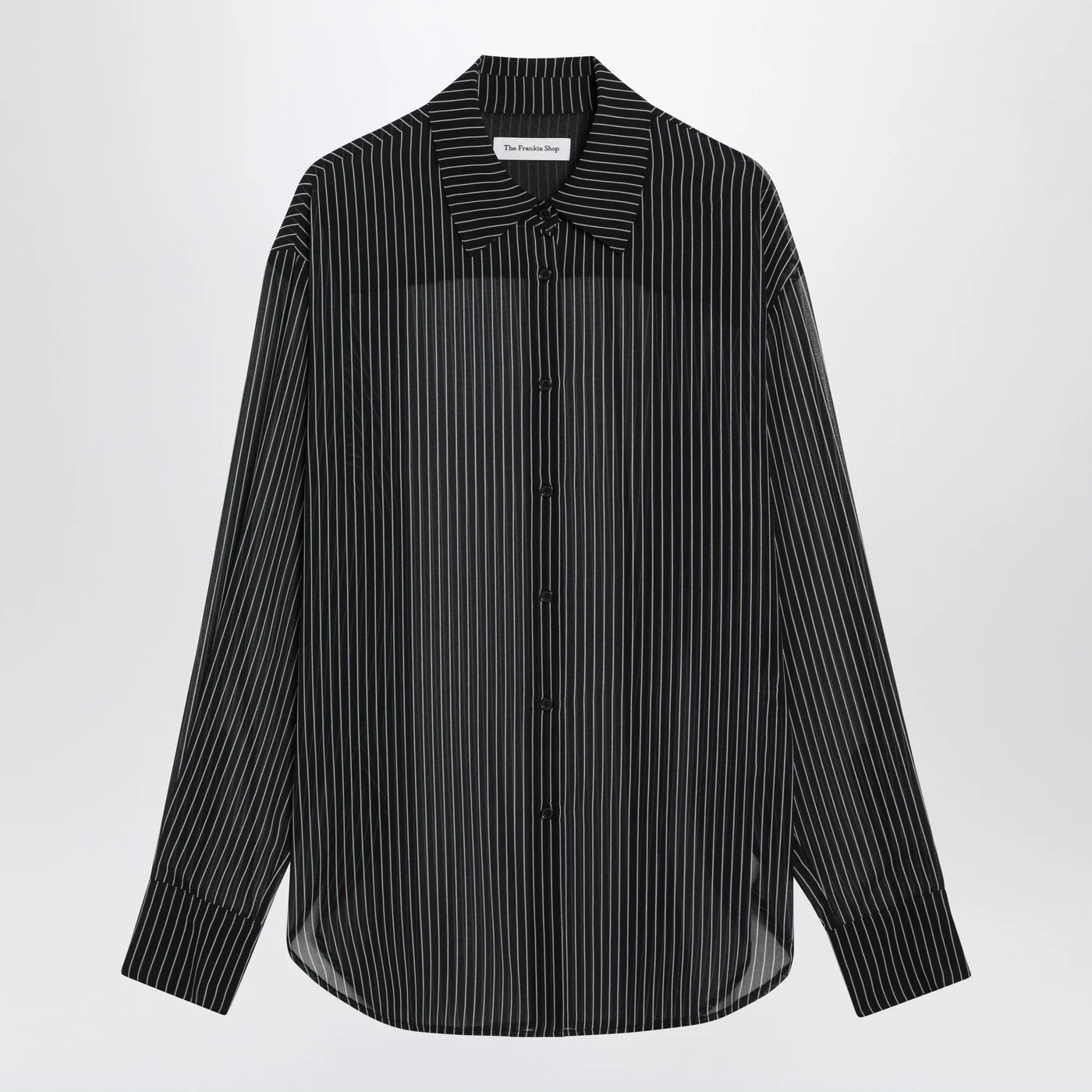 The Frankie Shop Black Peri semi-sheer striped shirt