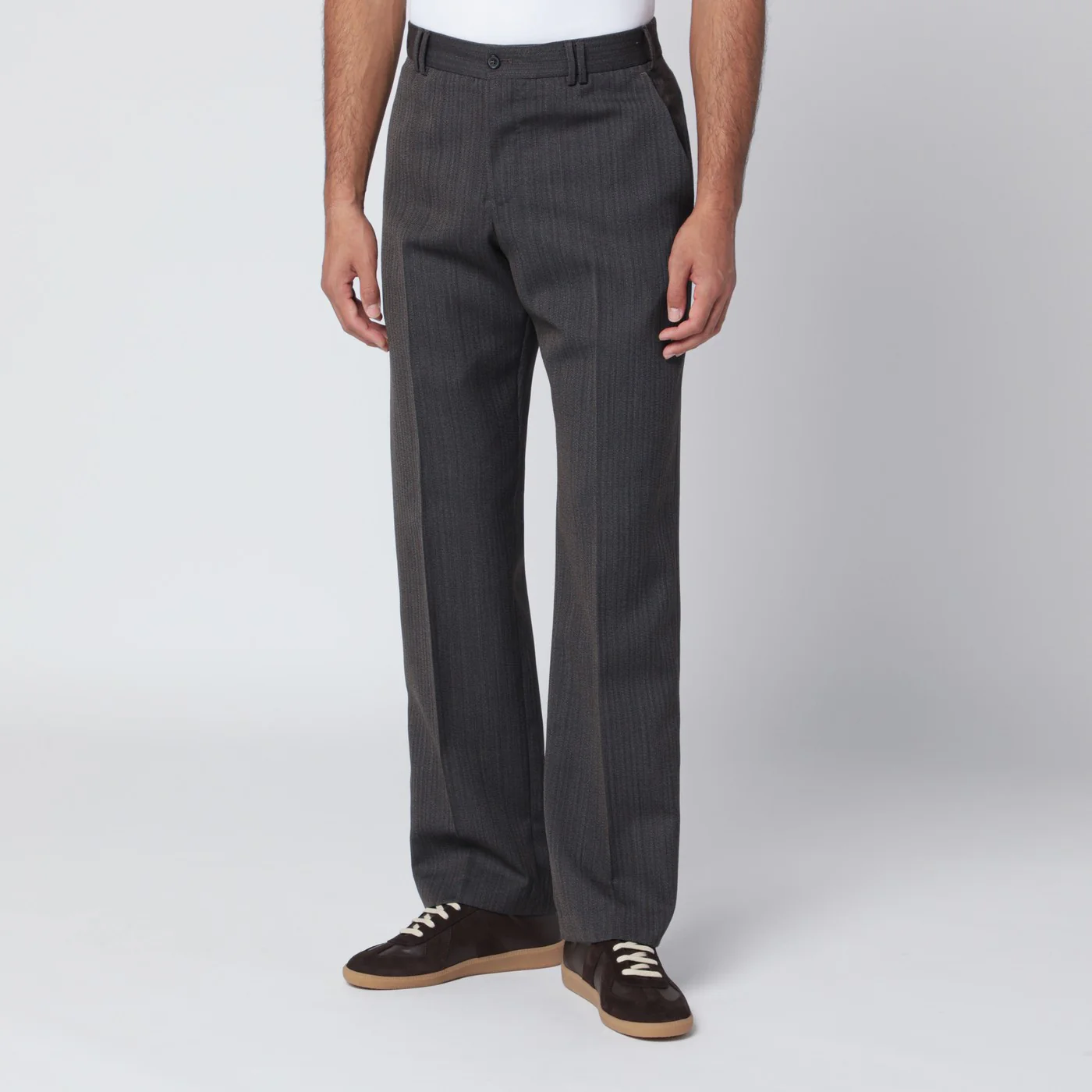 PT Torino Brown striped wool trousers