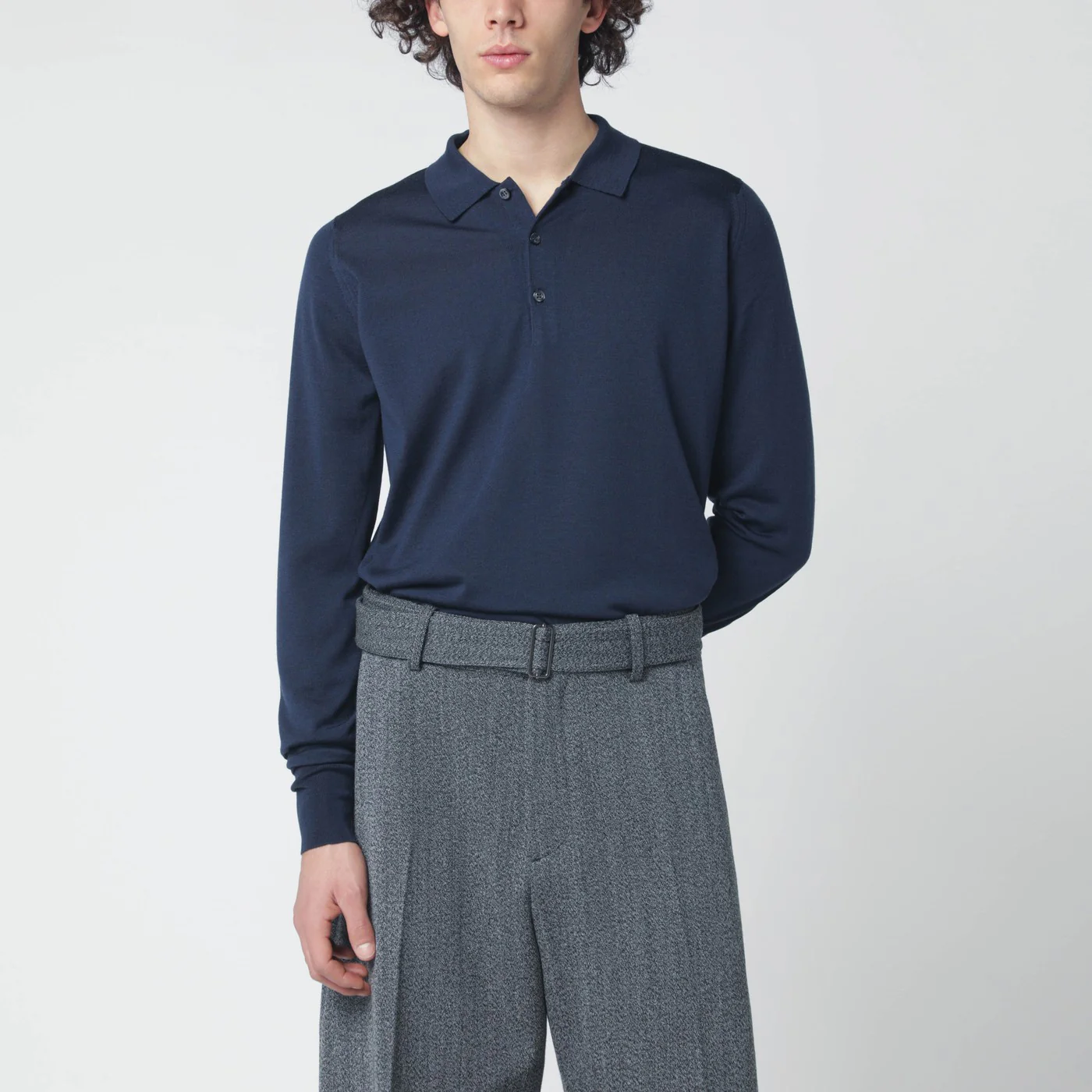 JOHN SMEDLEY Blue wool polo shirt