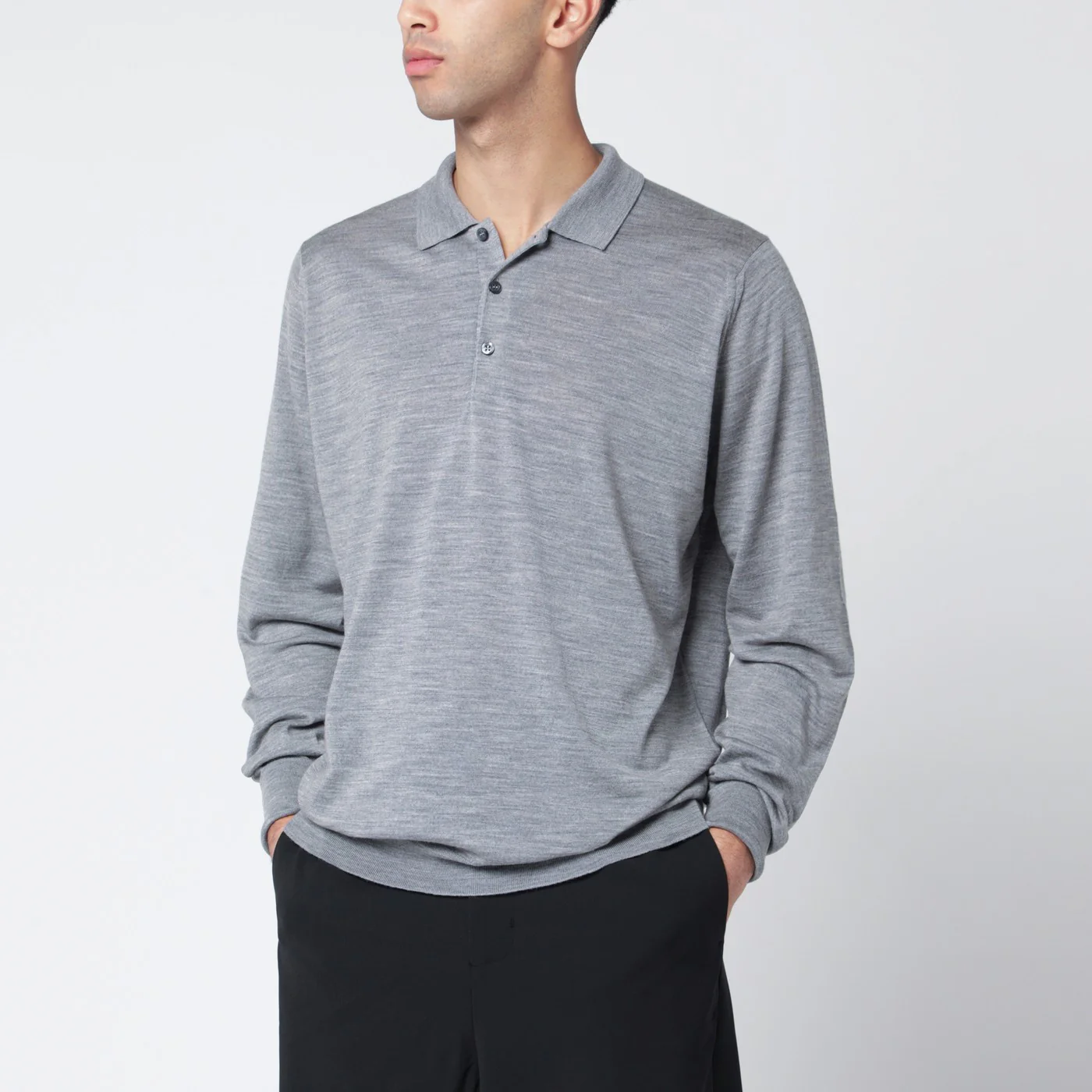 JOHN SMEDLEY Light grey wool polo shirt