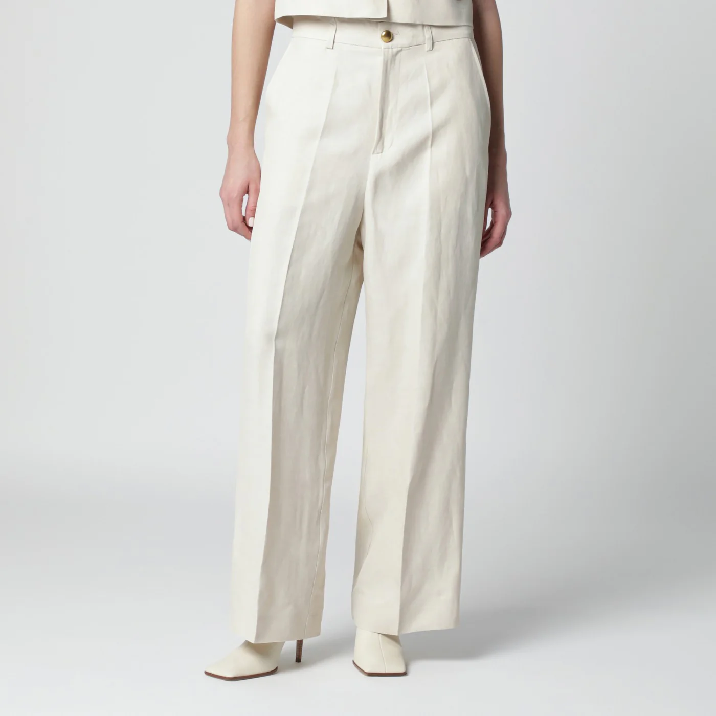 P.A.R.O.S.H. Sand-colored linen-blend trousers
