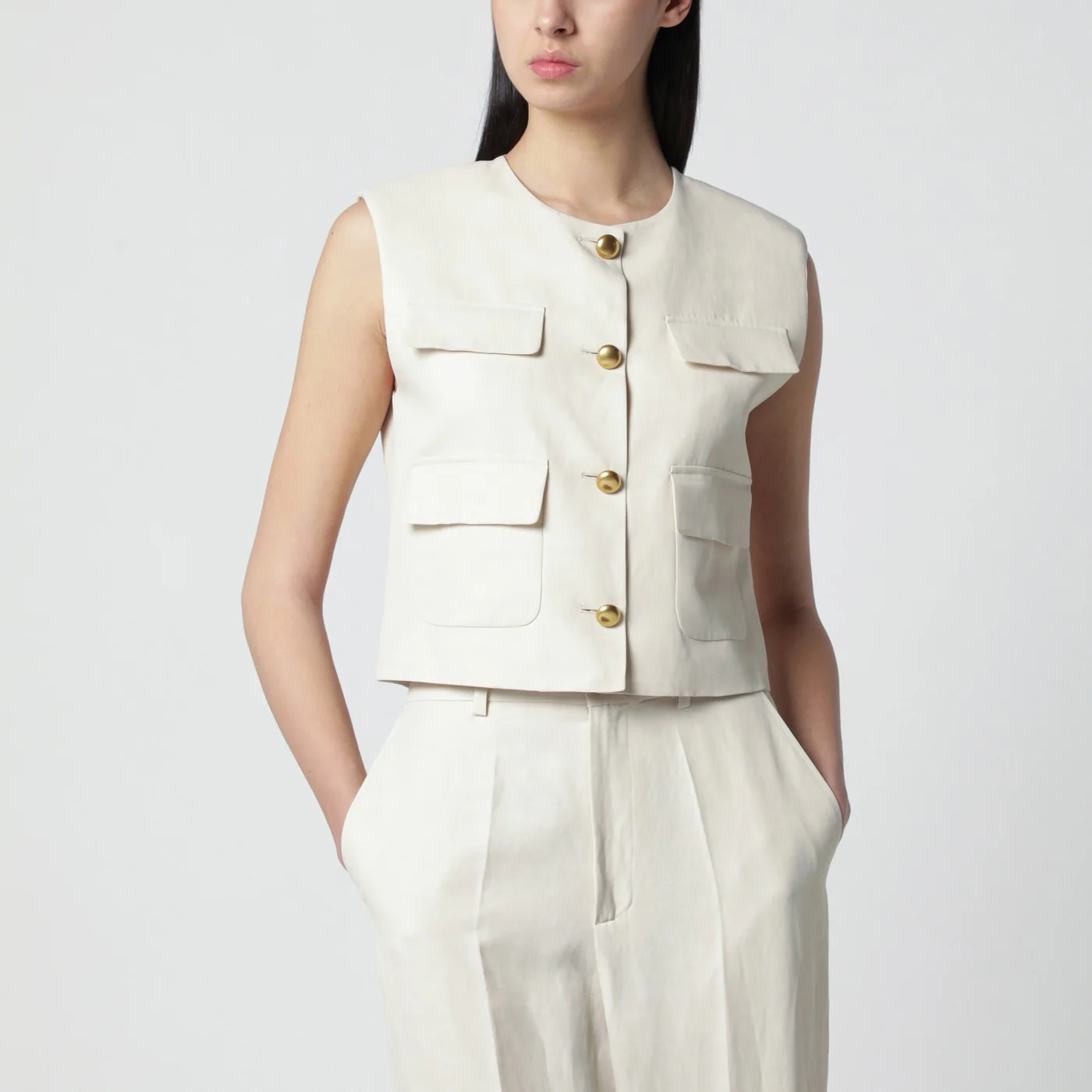 P.A.R.O.S.H. Sand-colored linen-blend waistcoat