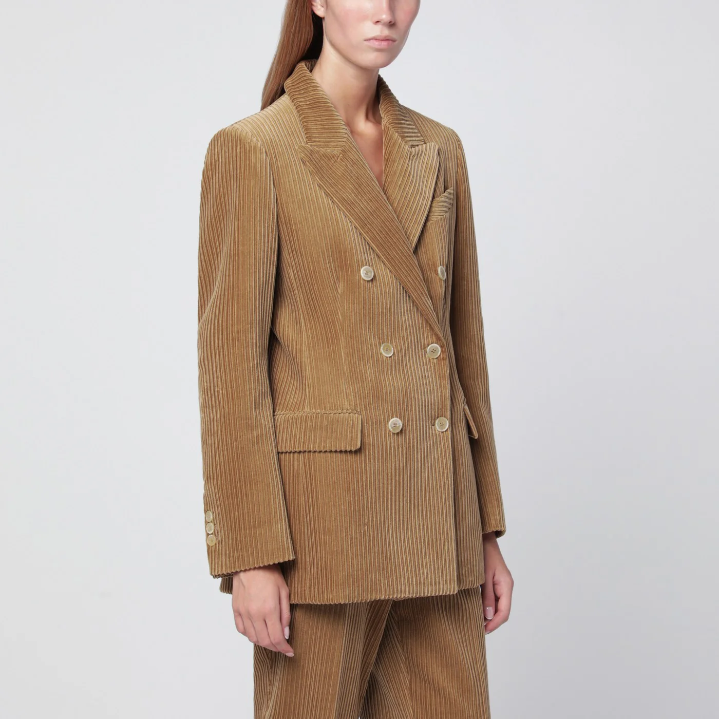 P.A.R.O.S.H. Camel-coloured ribbed velvet jacket