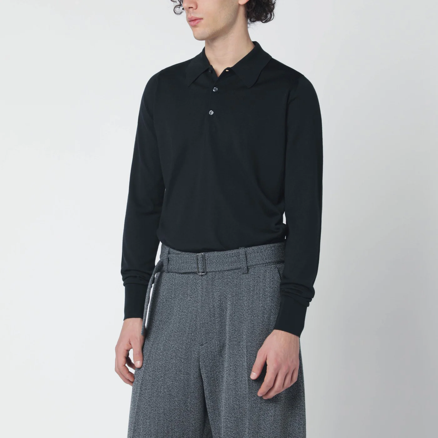 JOHN SMEDLEY Black wool polo shirt