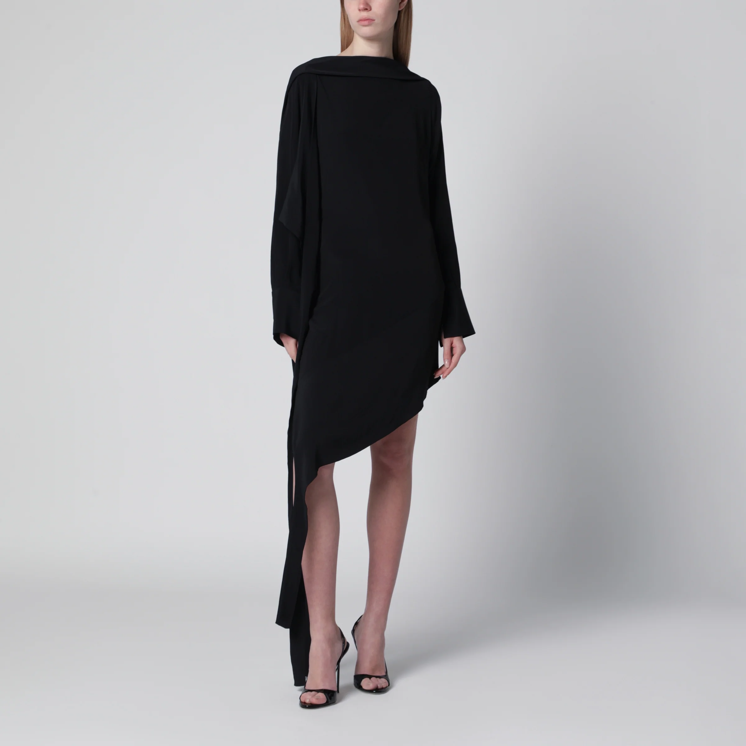 Francesco Murano Black asymmetric silk-blend dress