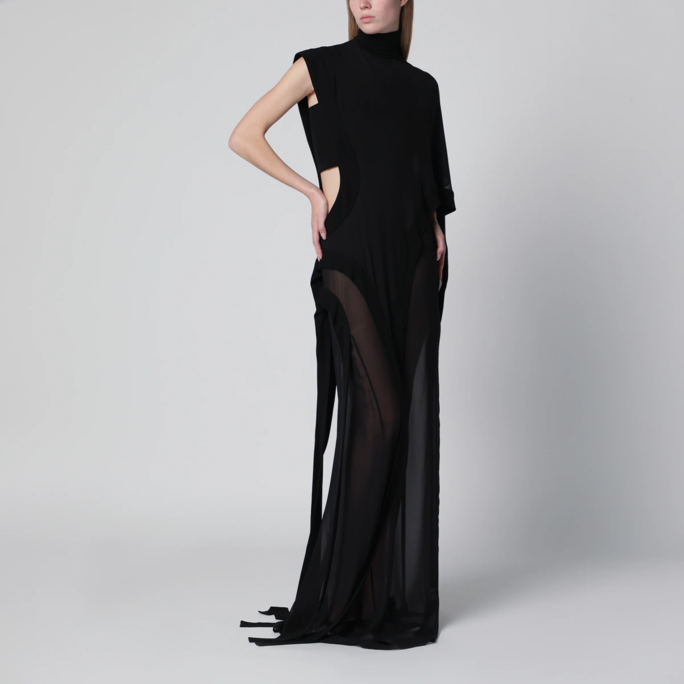 Francesco Murano Long black one-shoulder silk dress