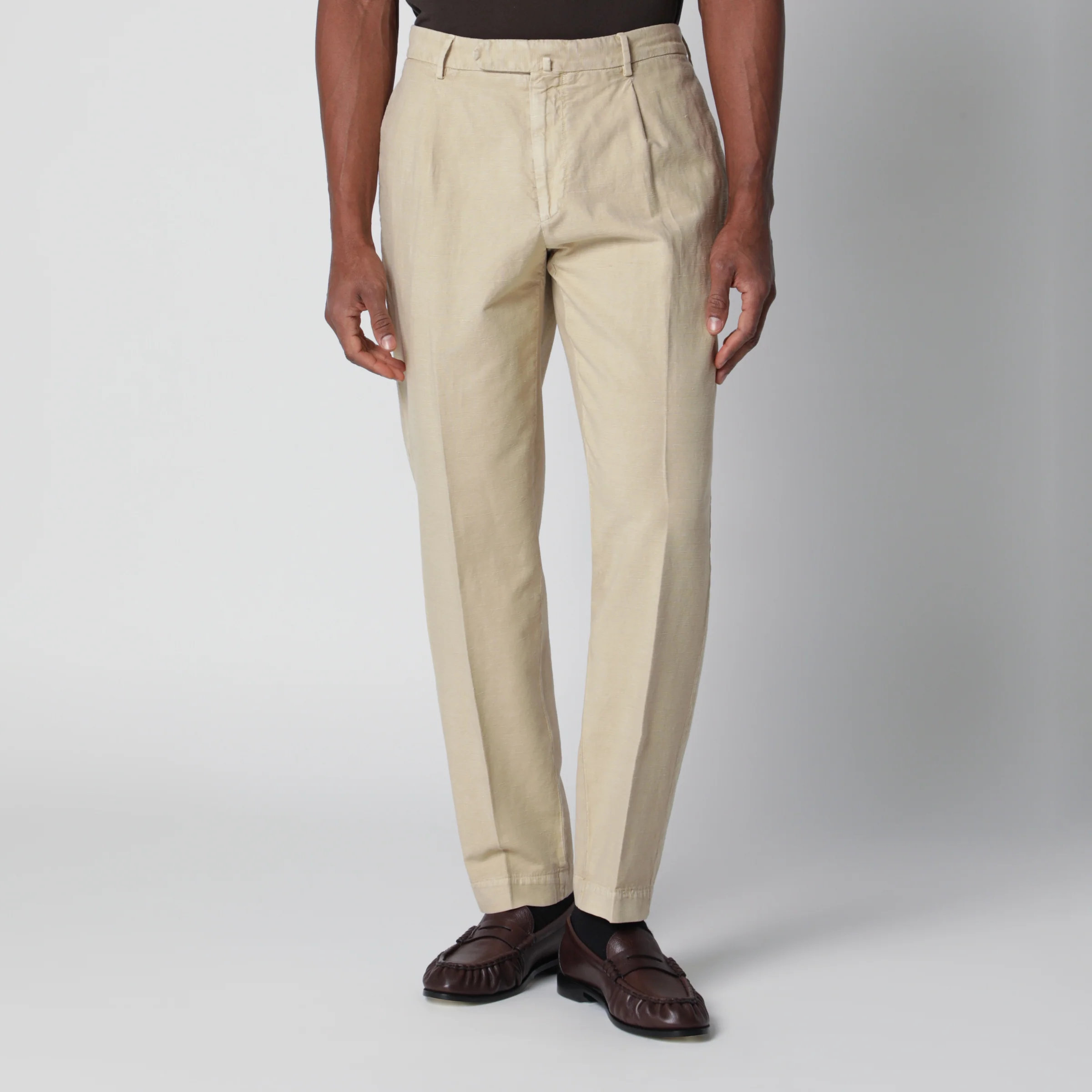 Santaniello Écru trousers in cotton and linen