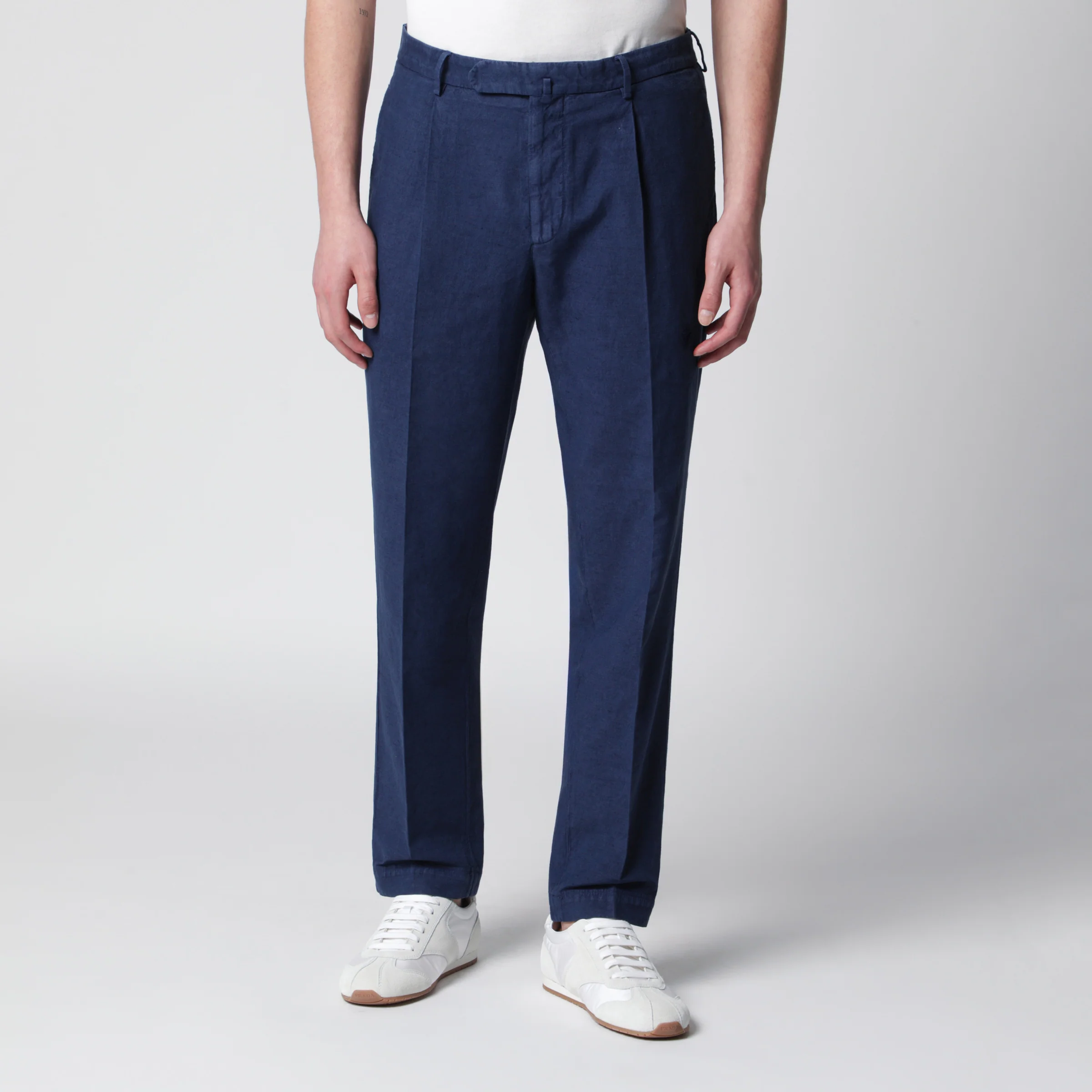 Santaniello Blue trousers in cotton and linen