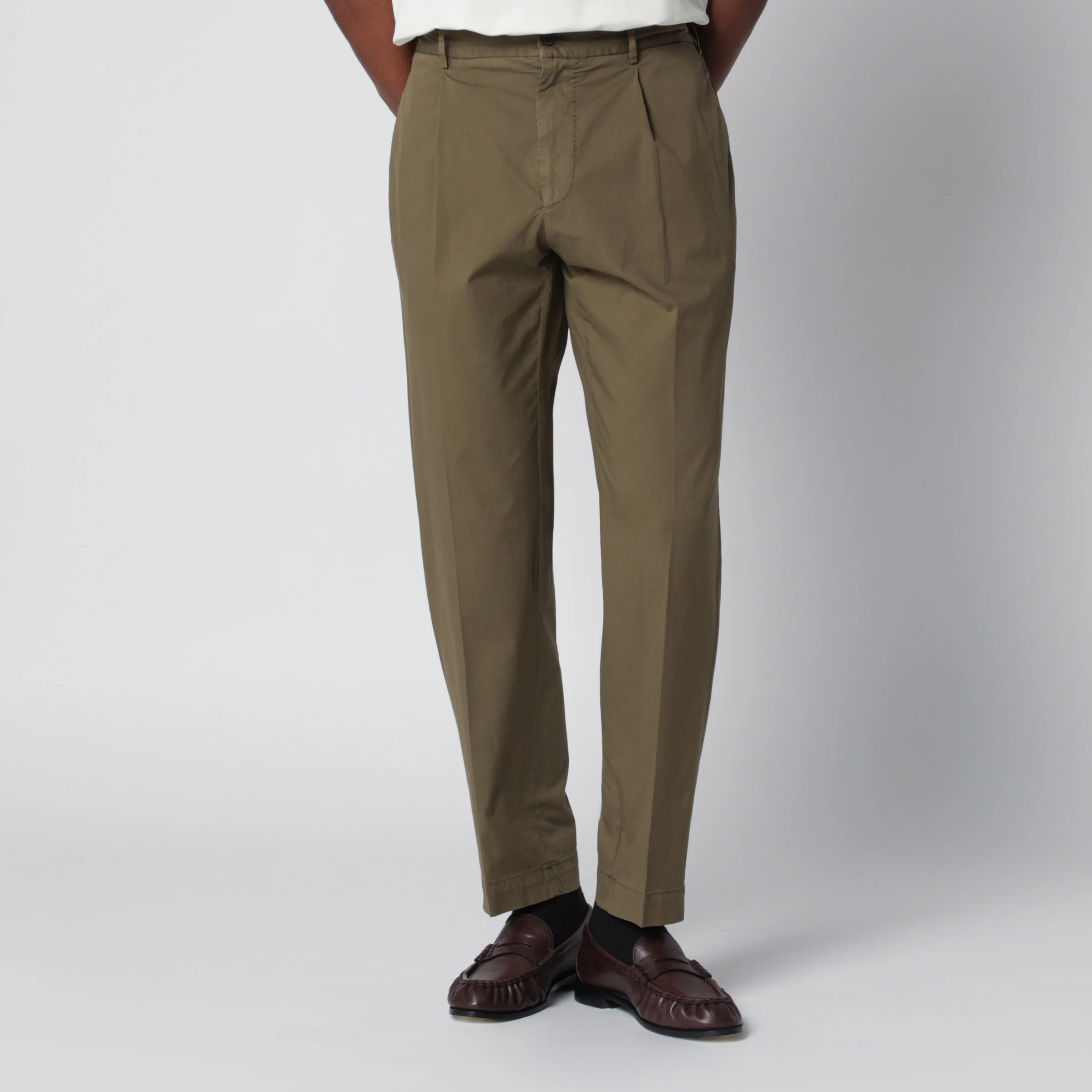 Santaniello Olive green trousers in cotton blend