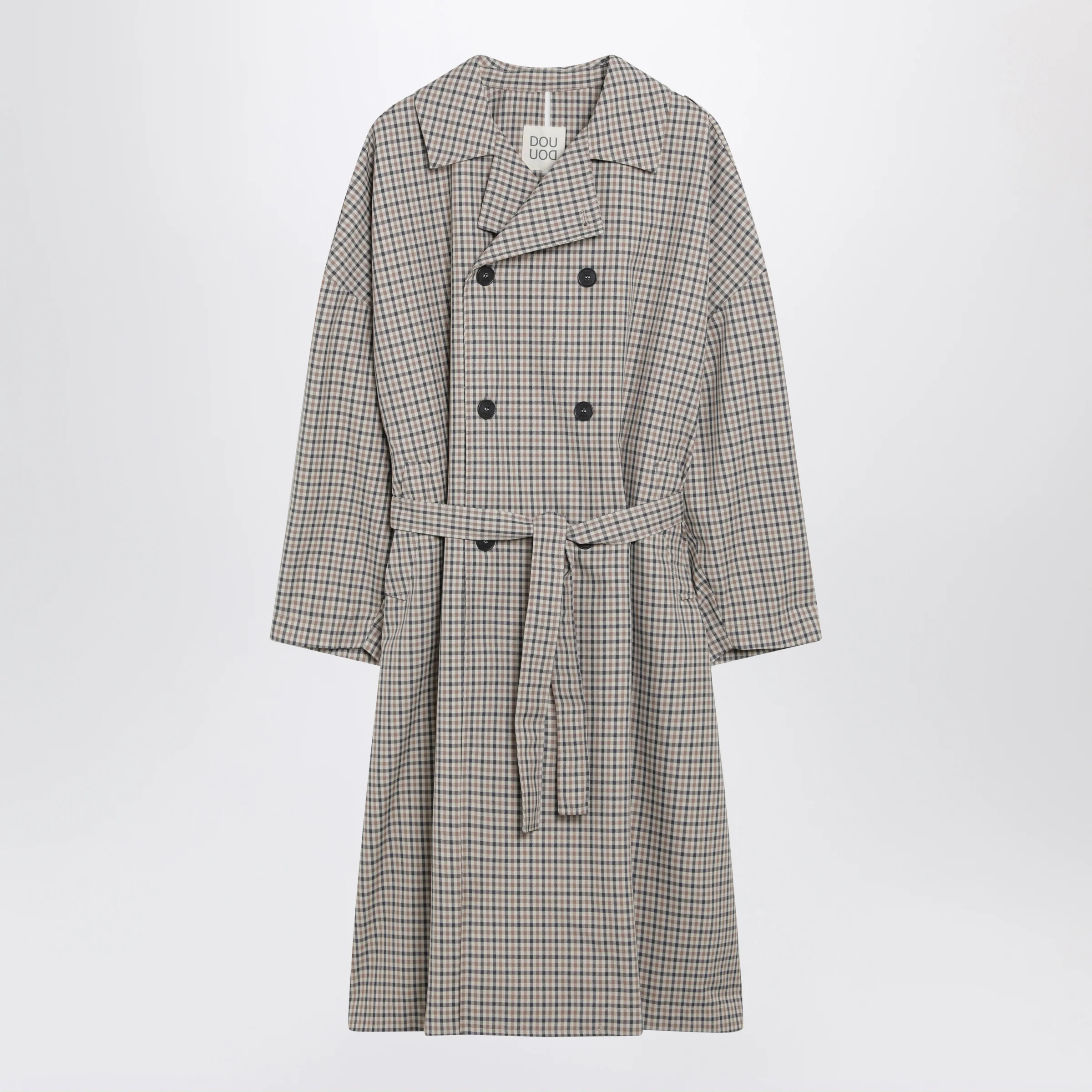 Douuod Double-breasted check trench coat