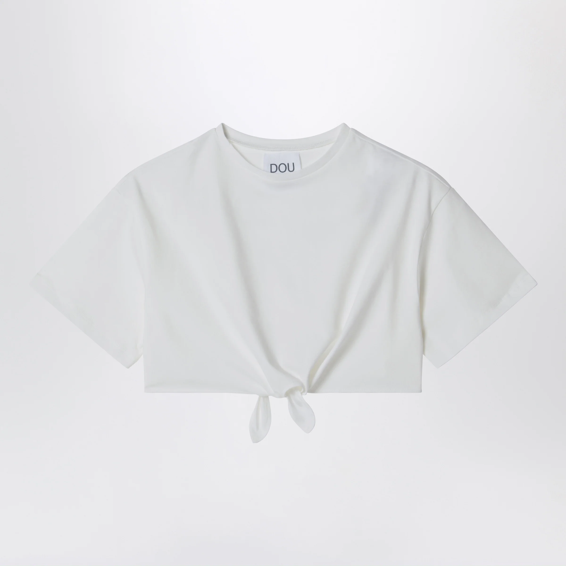 Douuod Ivory cropped T-shirt with knot detail