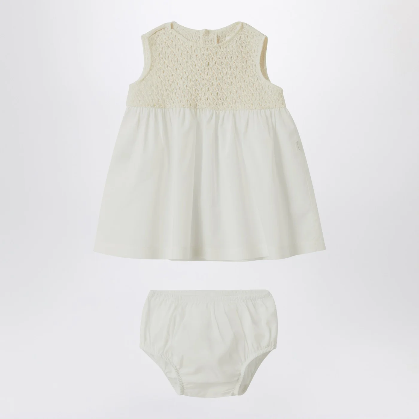 Teddy & Minou Cream-colored openwork knit dress with voile