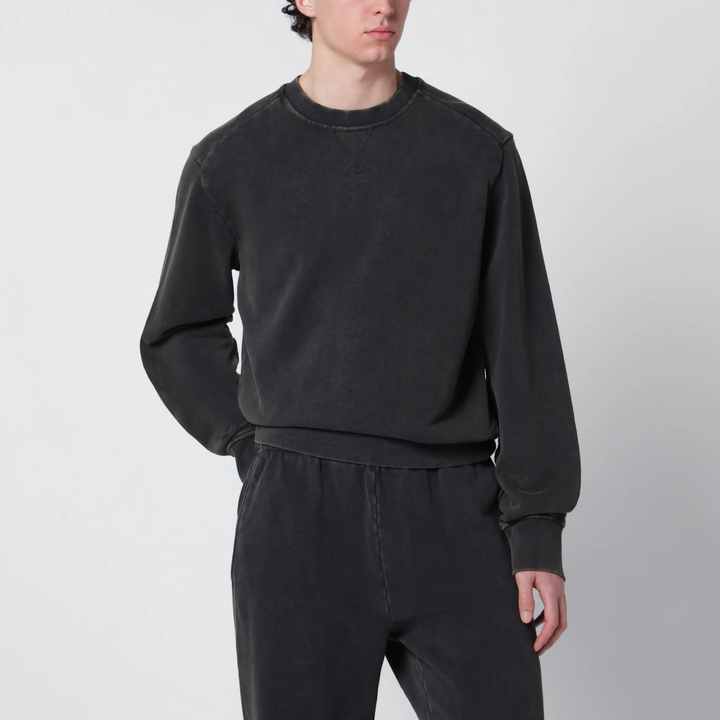Entire Studios Washed black cotton crewneck sweatshirt
