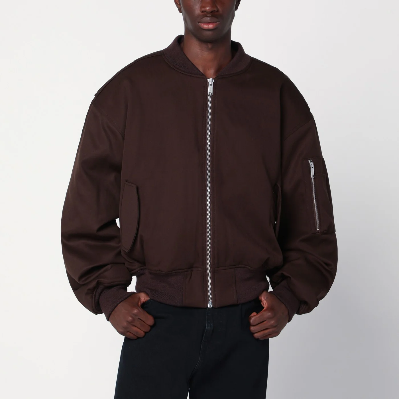 Entire Studios Dark brown zip-up bomber jacket in wool