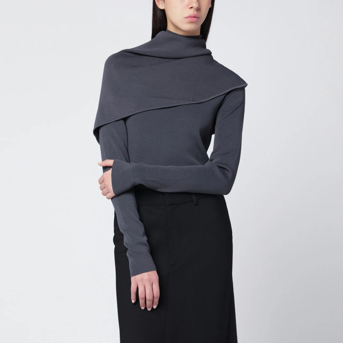 Entire Studios Grey turtleneck sweater with cape detail