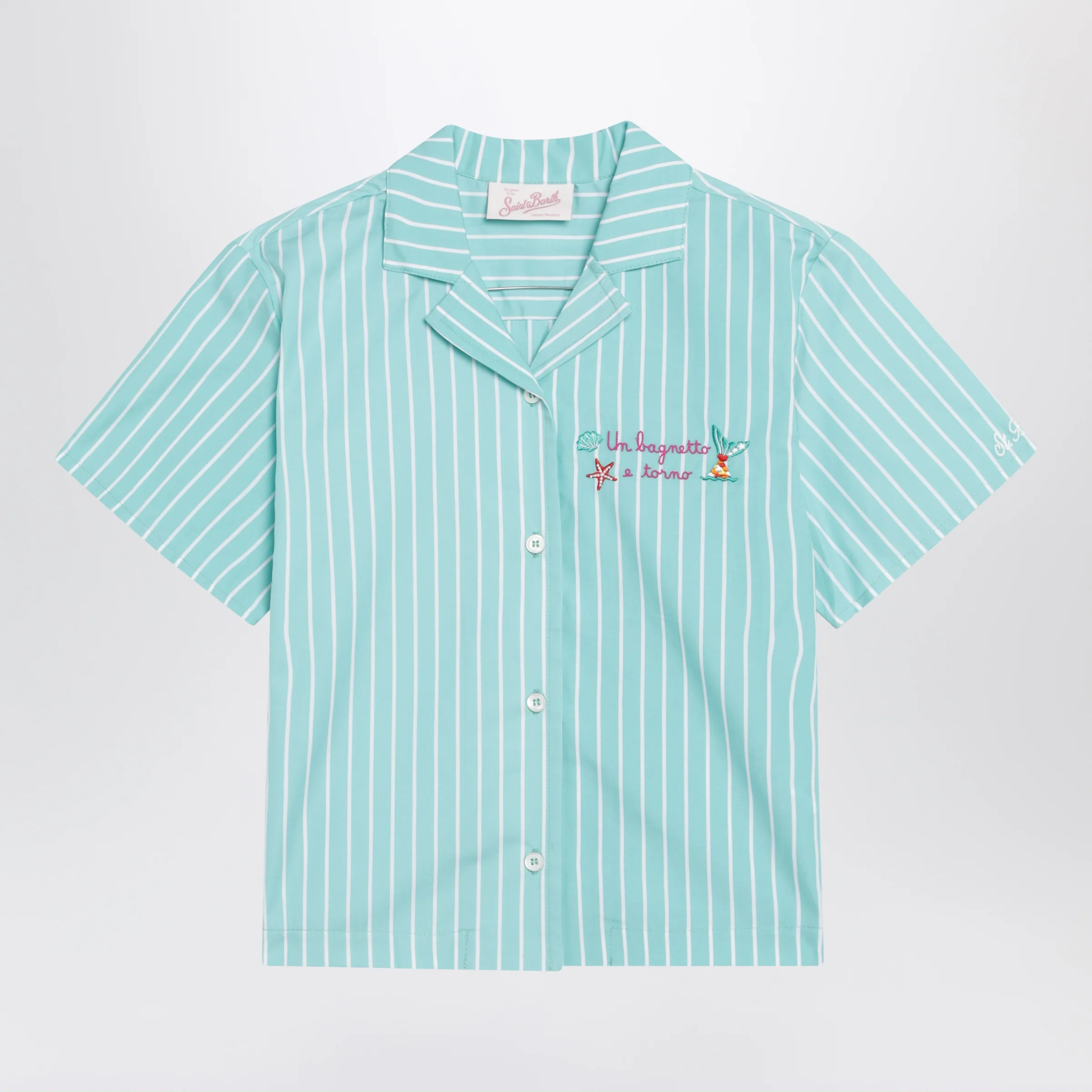MC2 Saint Barth Aqua green striped cotton shirt