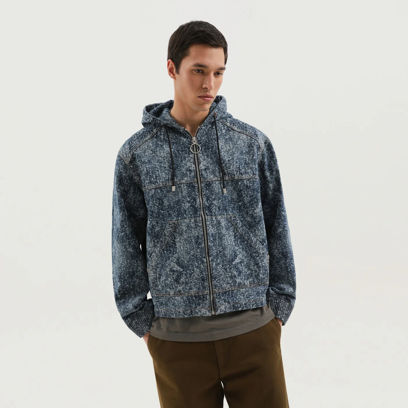 1989 STUDIO Denim marbled zip hoodie