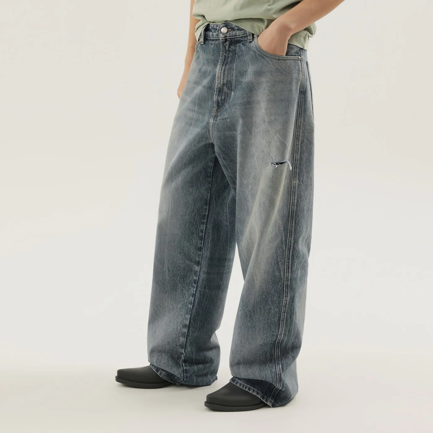 1989 STUDIO Rhodesian pants in stone blue denim