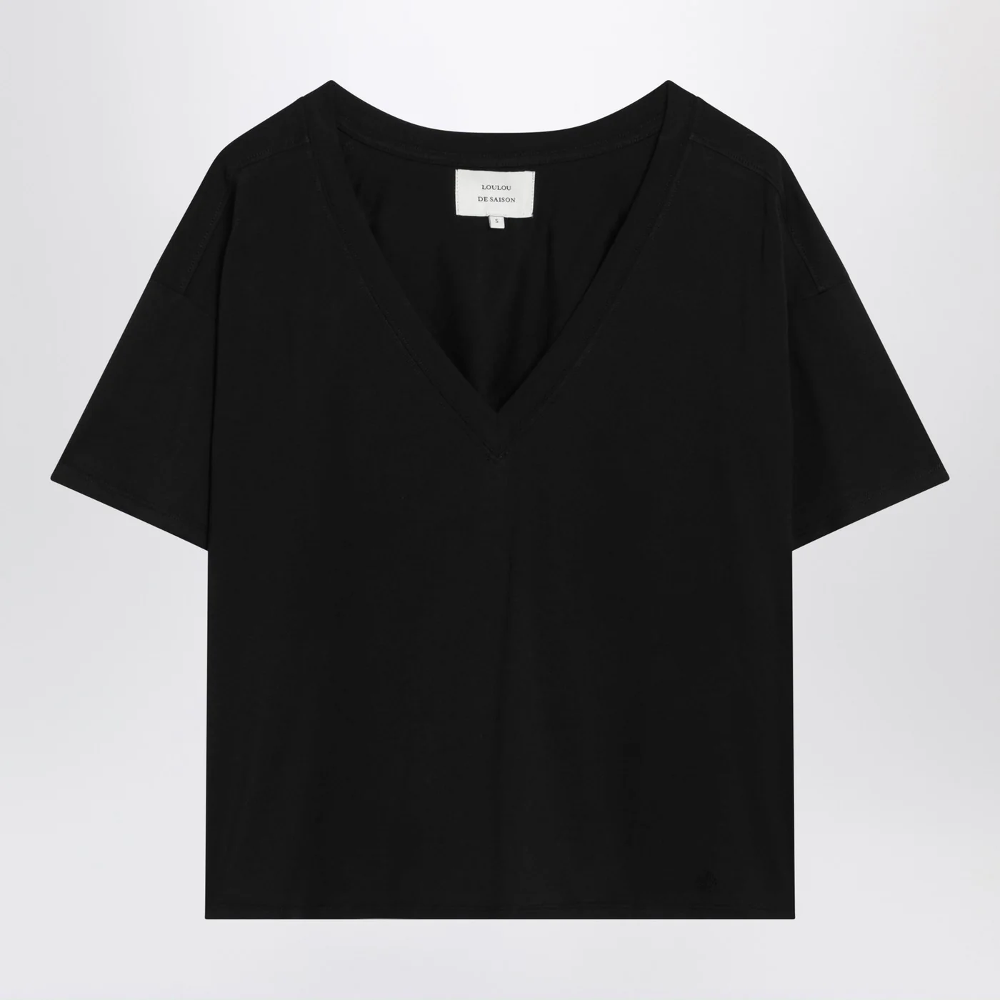 LouLou De Saison Black cotton V-neck T-shirt