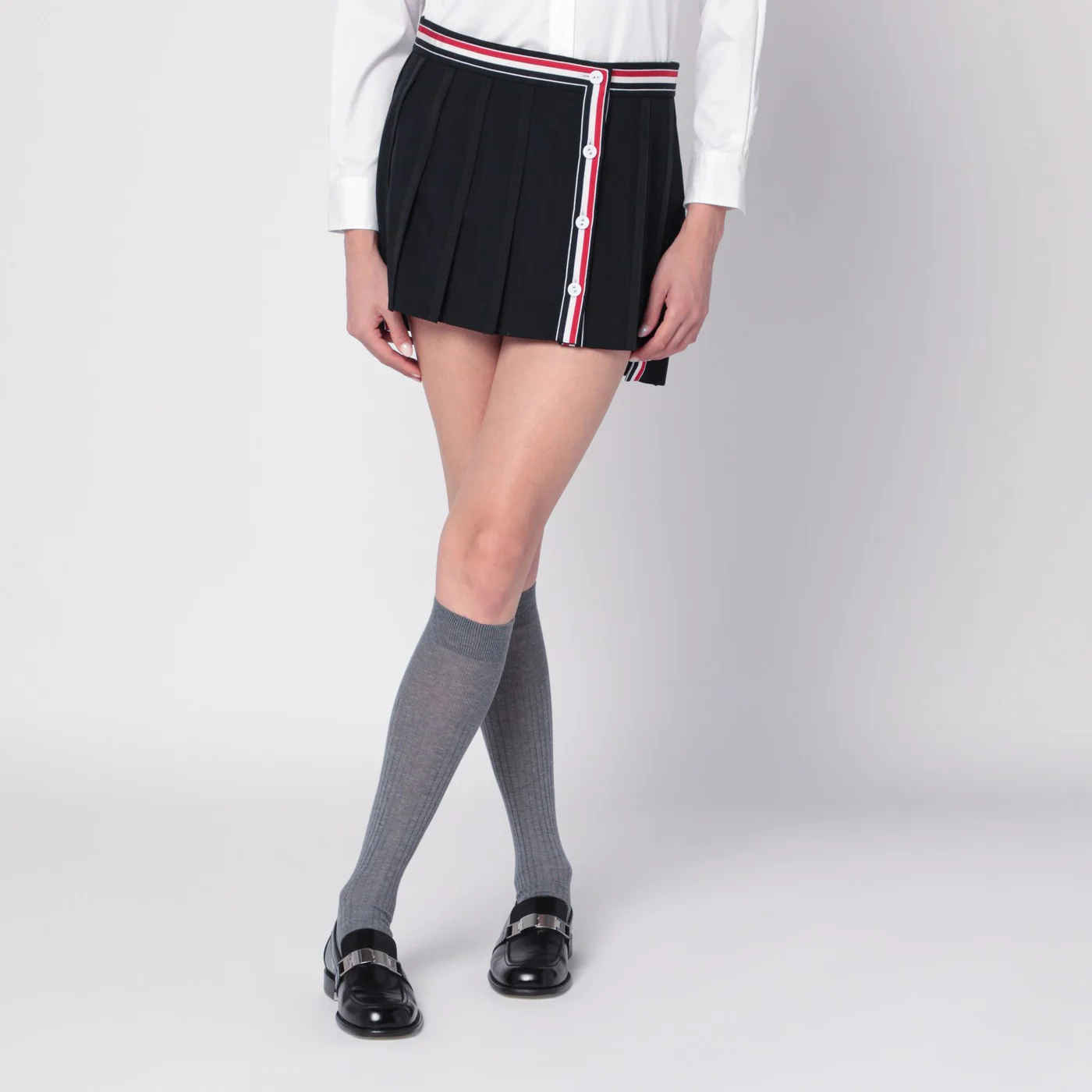 Thom Browne Black ruffled mini skirt in wool blend