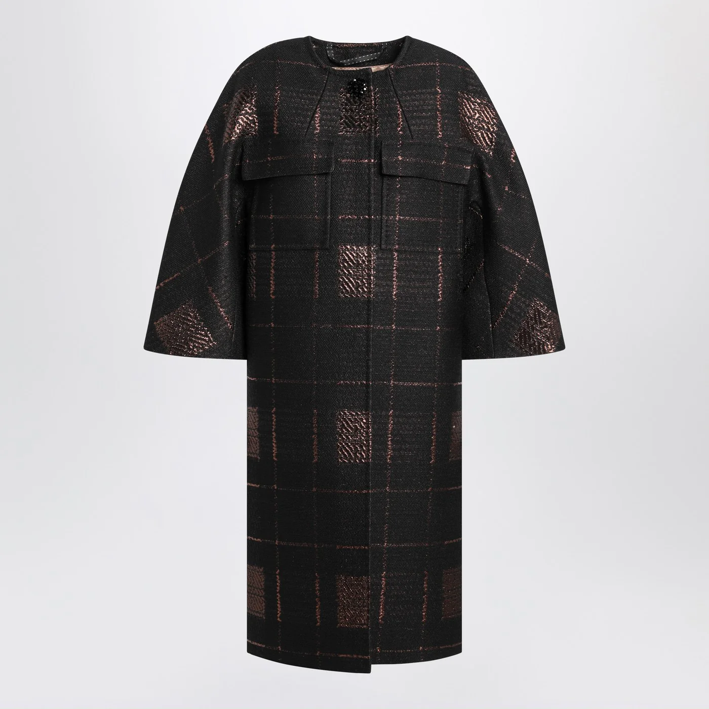 Max Mara Atelier Black cocoon coat in jacquard lamé