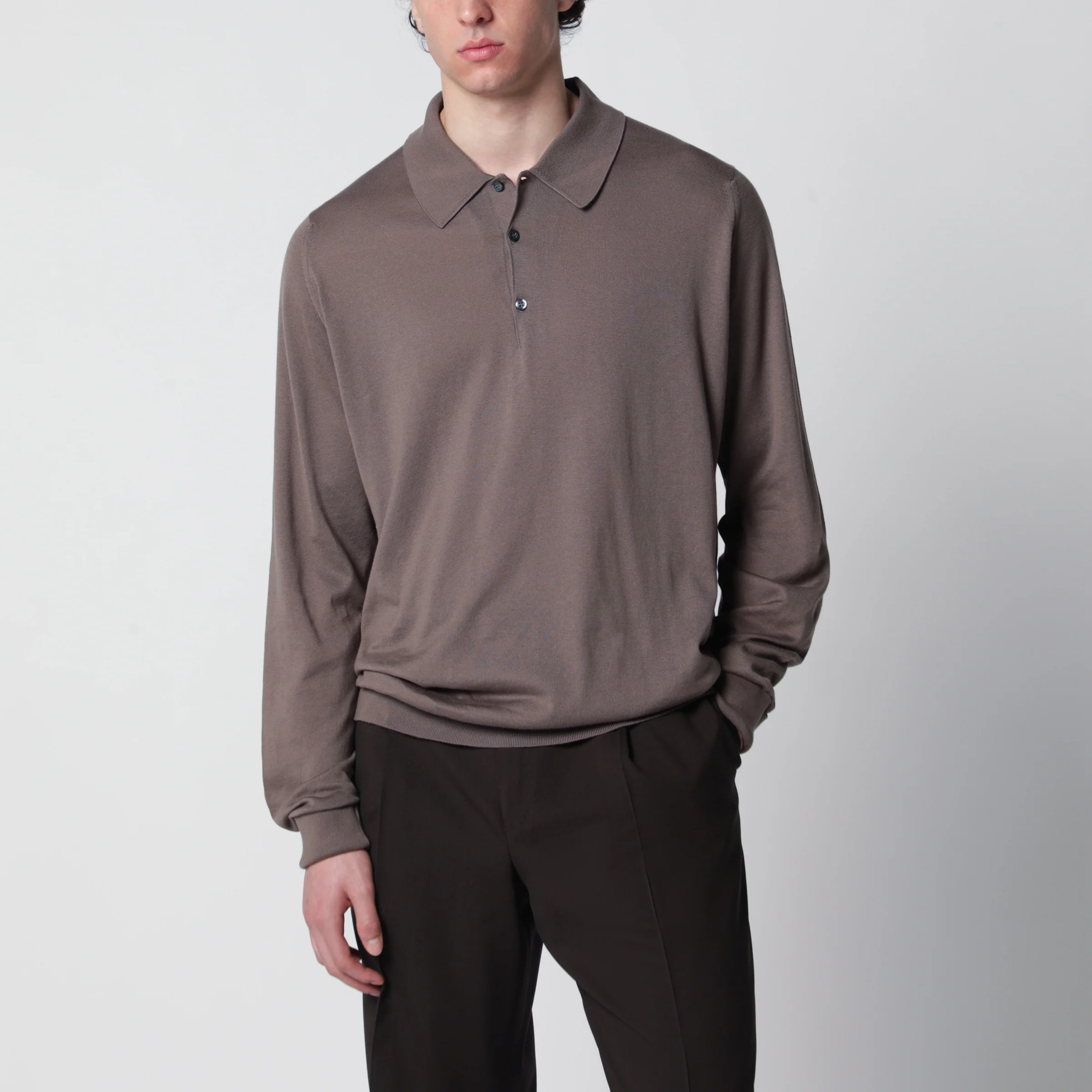 JOHN SMEDLEY Finchley moss beige cotton polo shirt