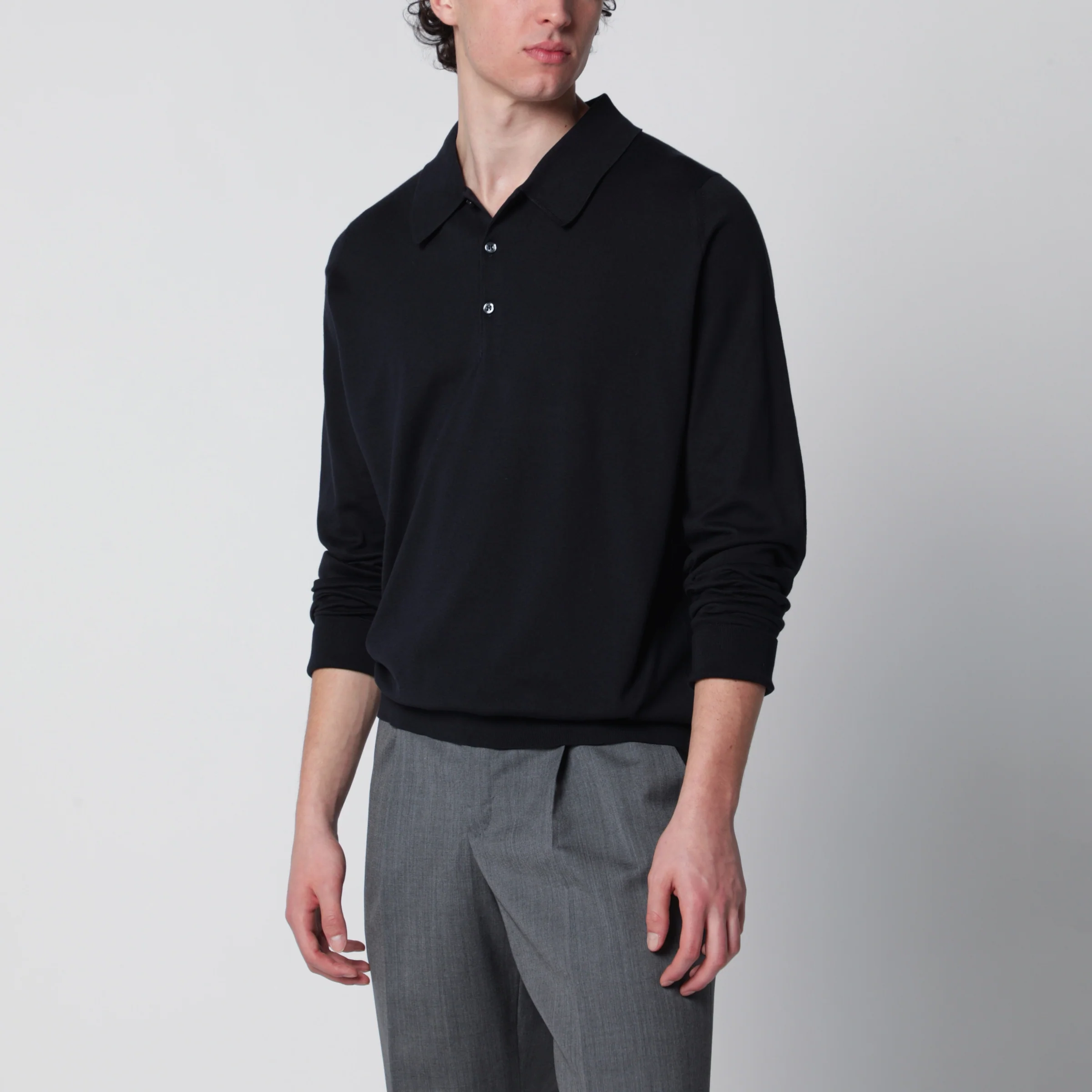 JOHN SMEDLEY Navy blue Finchley polo in cotton