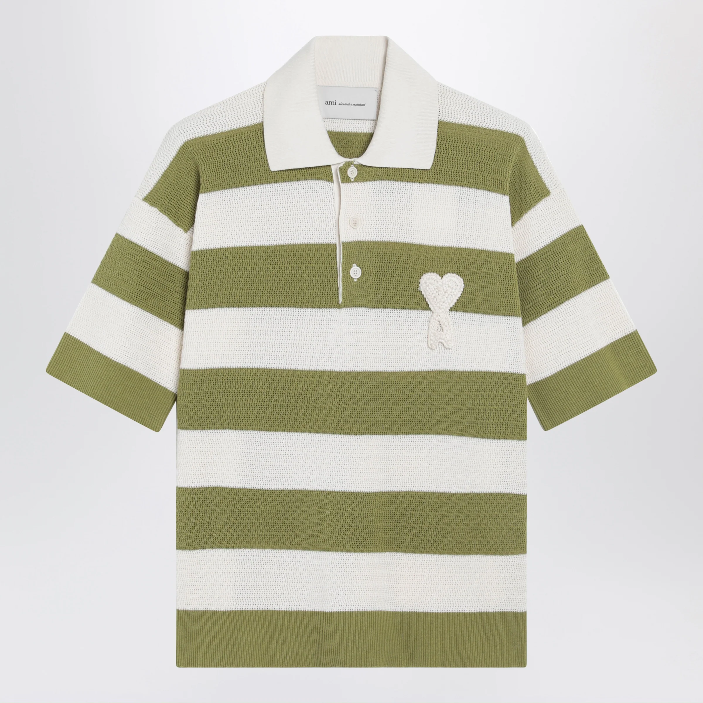 Ami Paris Ami de Coeur striped cotton knit polo shirt