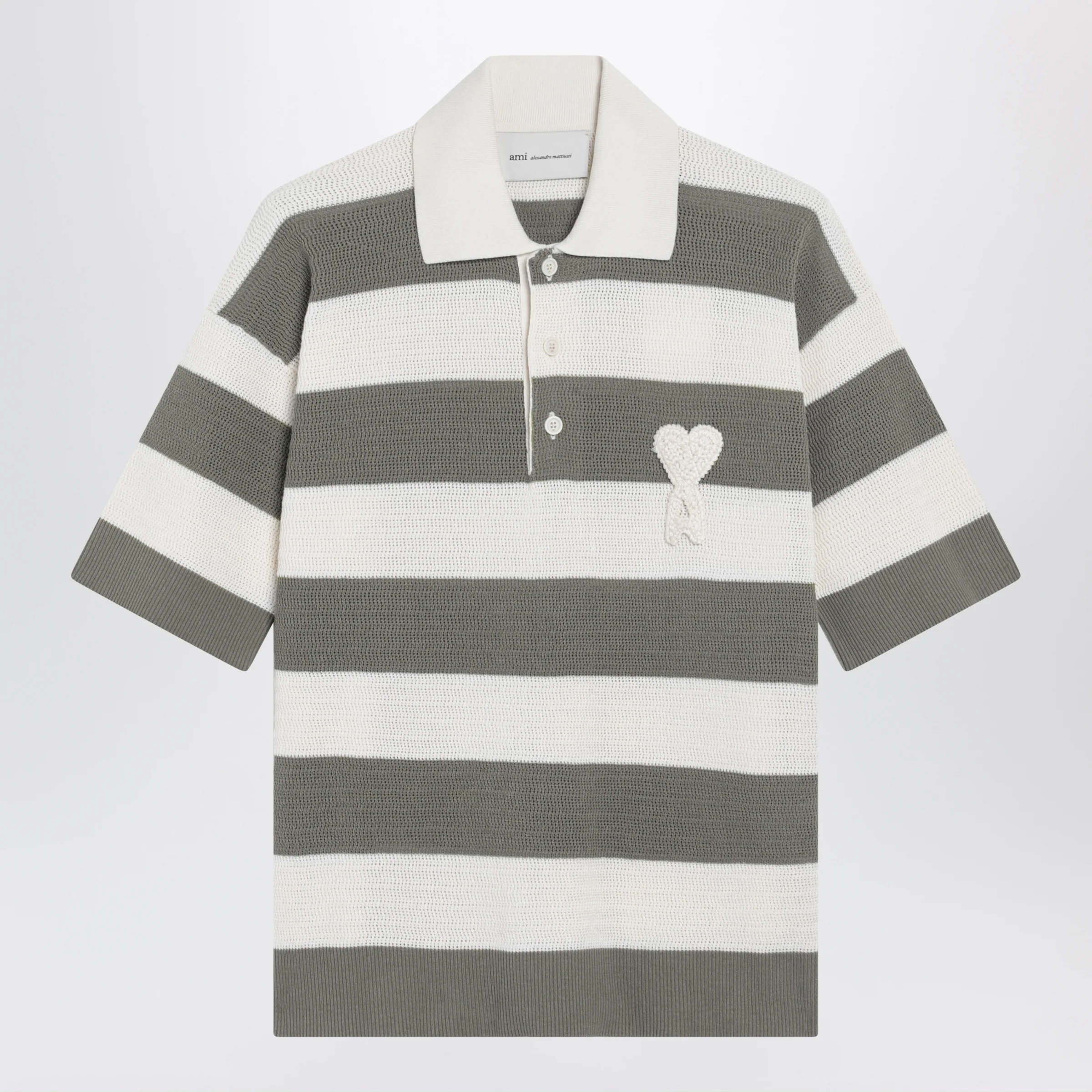 Ami Paris Ami de Coeur striped cotton knit polo shirt