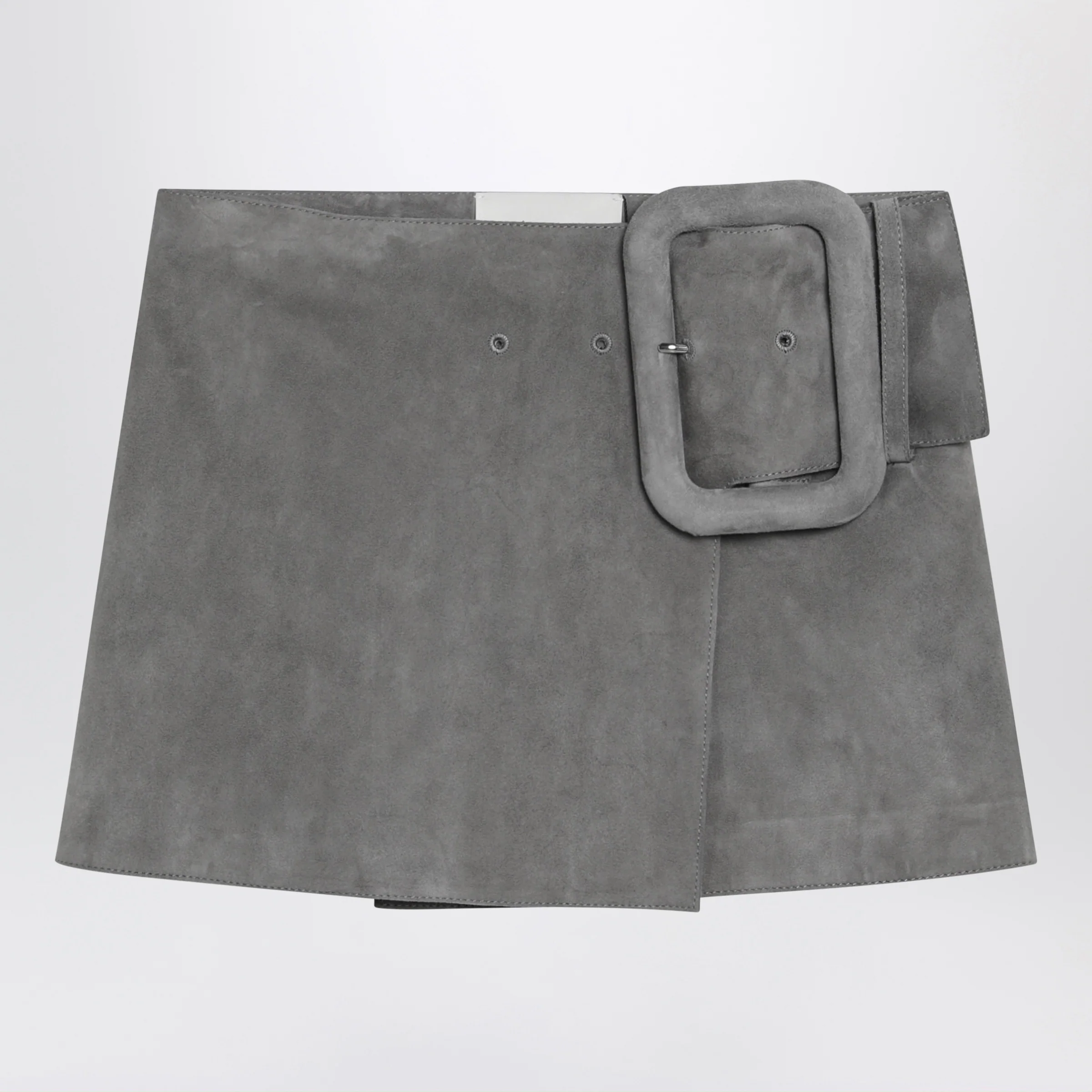 Ami Paris Grey suede mini skirt with large buckle belt