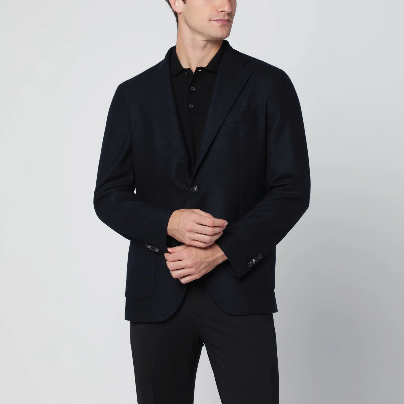 Santaniello Navy blue single-breasted wool jacket