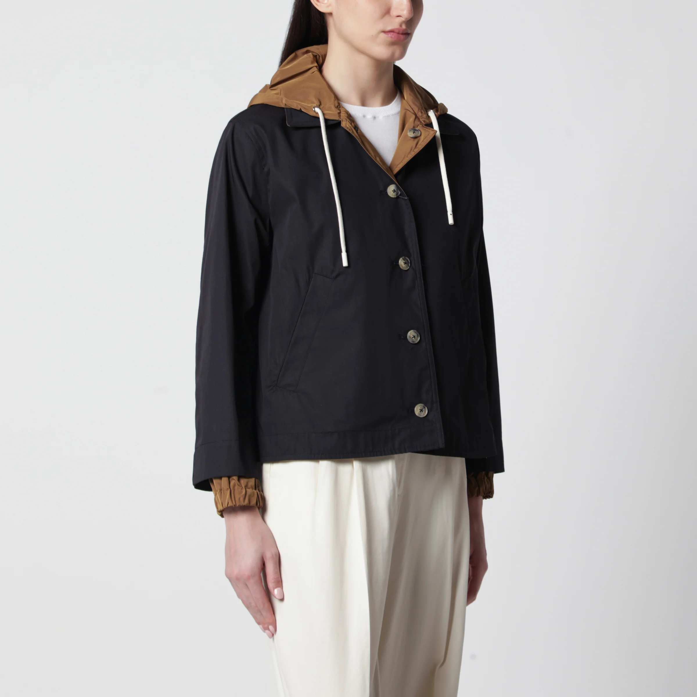 HERNO Reversible Jacket Blue/Caramel in Cotton Gabardine